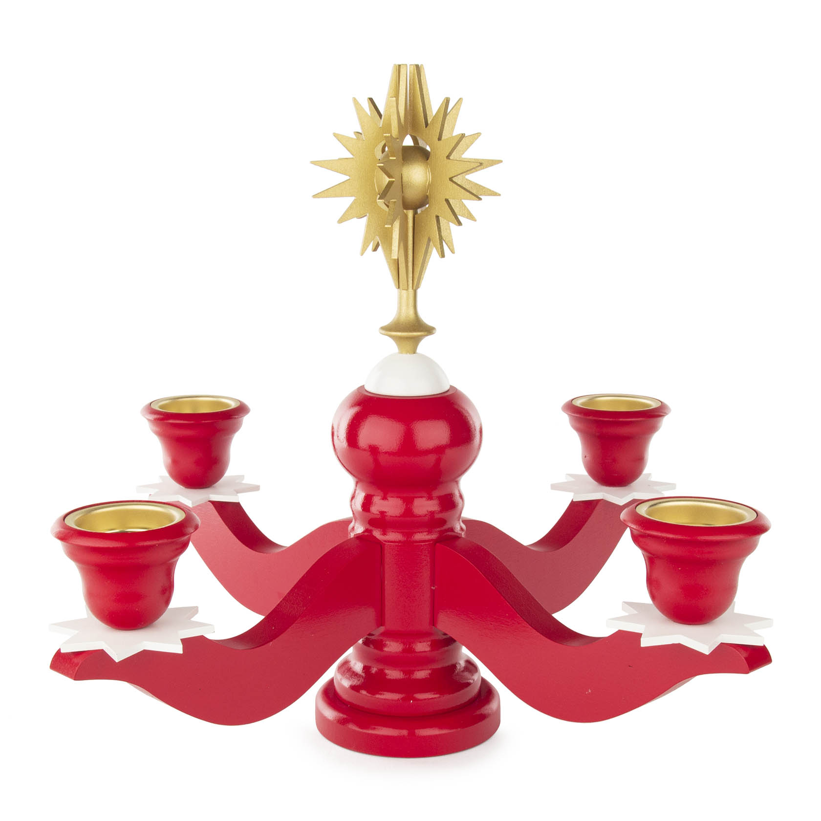 Large red advent candelabrum for tealights with a central golden star at the top. im Dregeno Online Shop günstig kaufen