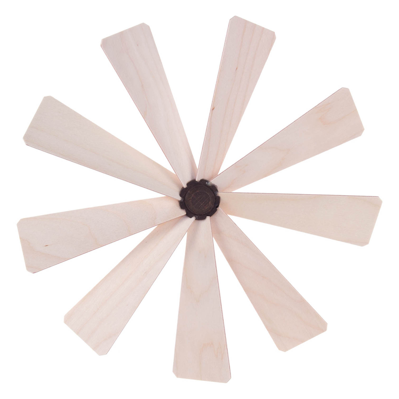 Ein hölzernes Flügelrad mit acht langen, rechteckigen Flügeln, die symmetrisch um einen mittigen runden Knotenpunkt angeordnet sind. im Dregeno Online Shop günstig kaufen