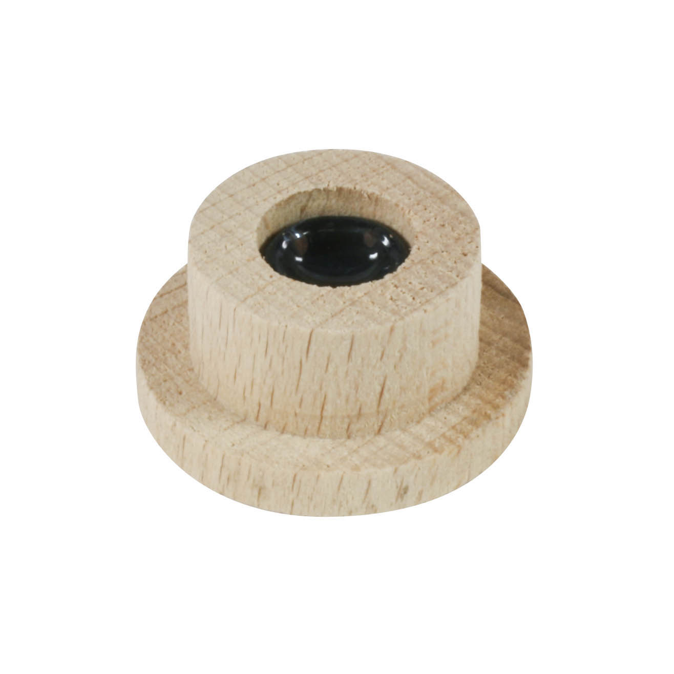 Ein rundes Glaselement mit einem Durchmesser von 12,5 mm, eingelassen in einen zylindrischen Holzsockel in Naturfarbe. im Dregeno Online Shop günstig kaufen