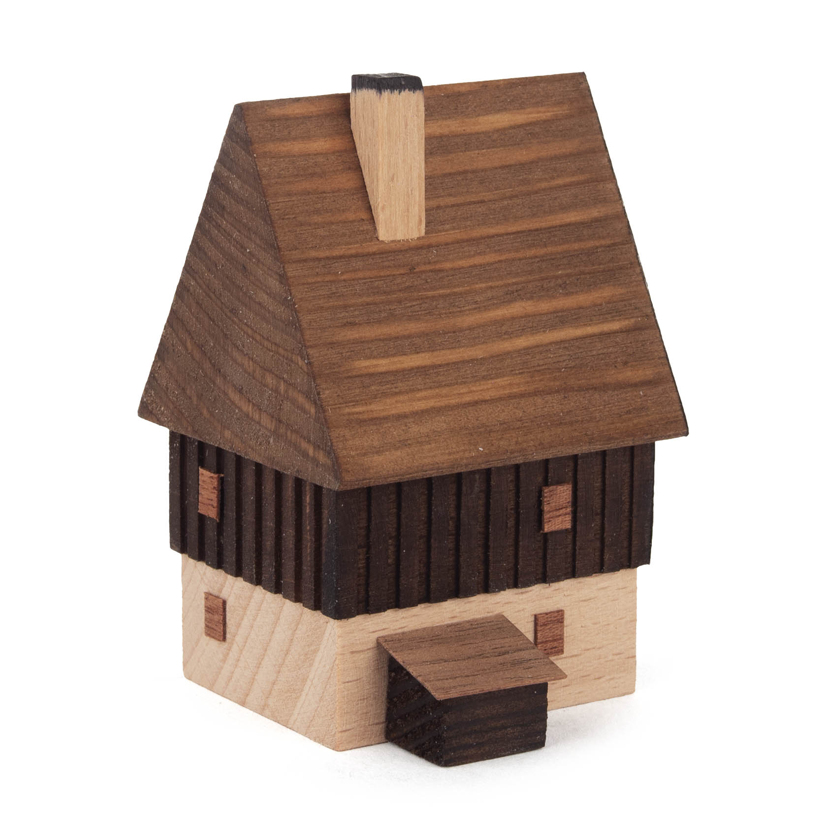 Holzmodell eines zweistöckigen Hauses mit Fachwerkgiebel und Anbau. im Dregeno Online Shop günstig kaufen
