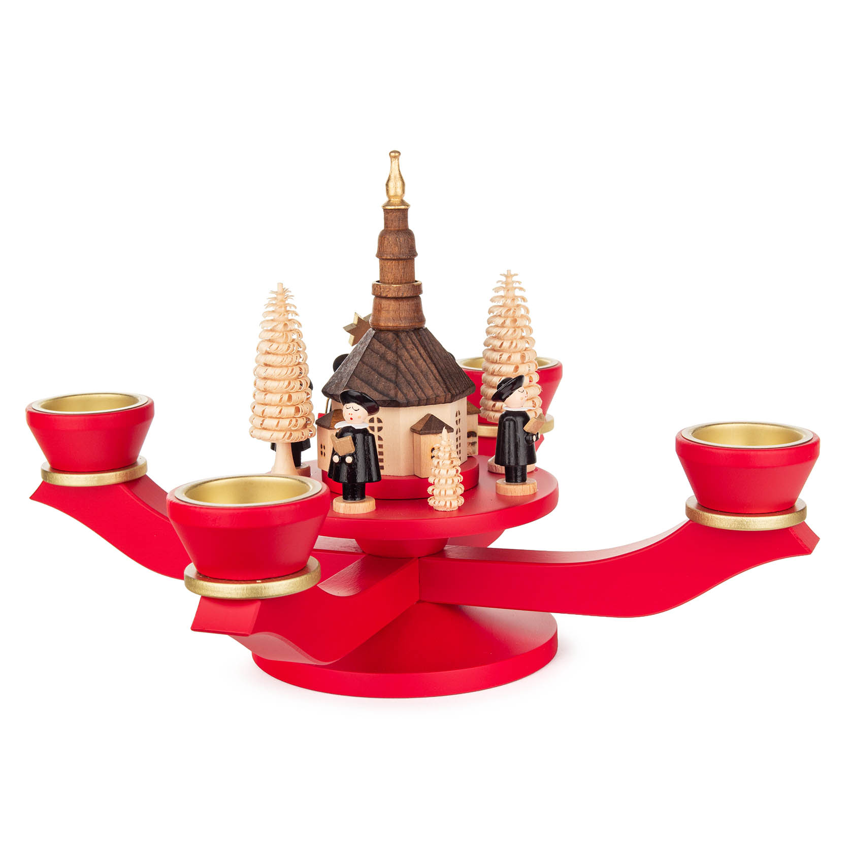 advent tealight holder red, Seiffen church and carol singers