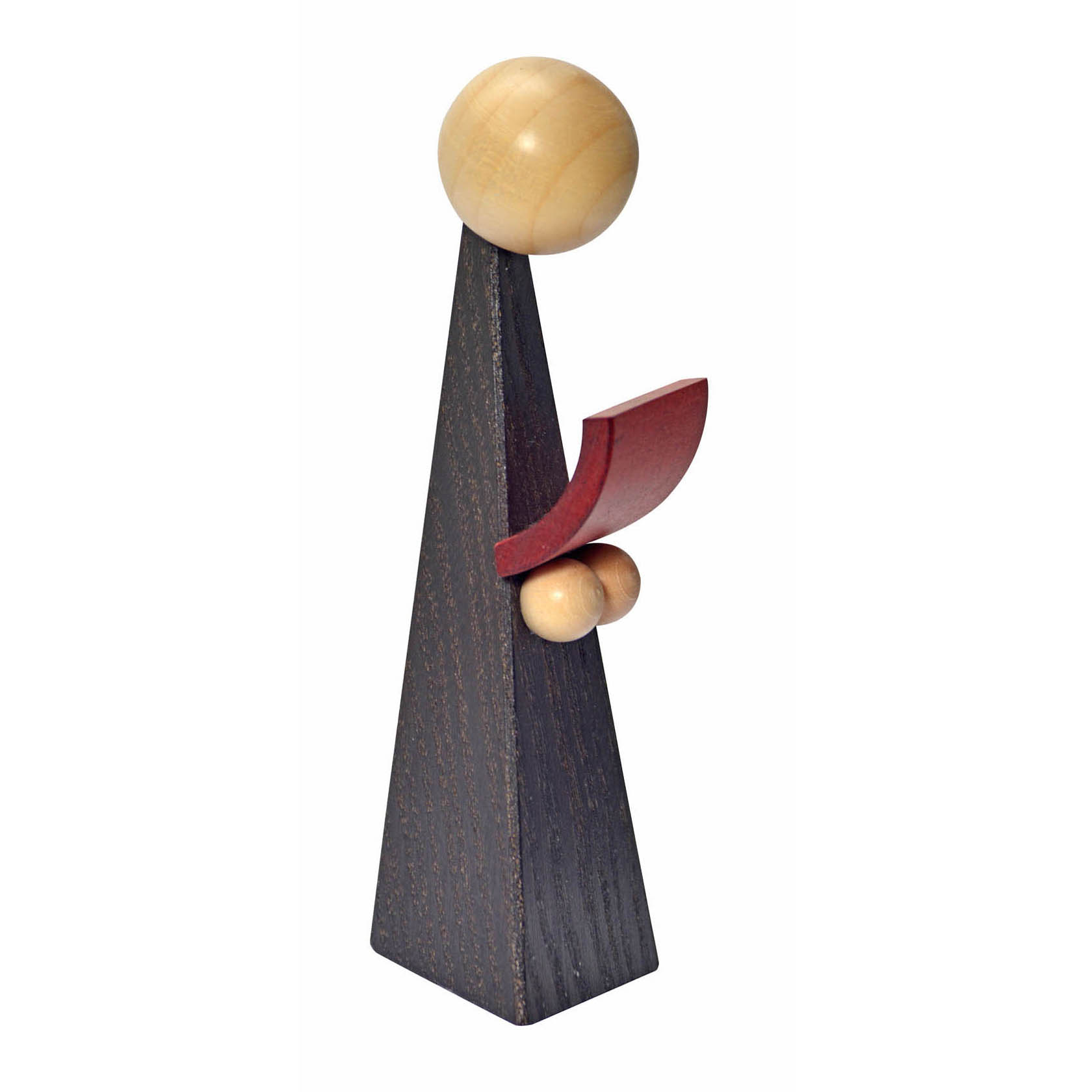 Abstrakte Skulptur eines Kurrendesängers mit dunklem kegel­förmigem Körper, hellem runden Kopf und rotem Buch. im Dregeno Online Shop günstig kaufen
