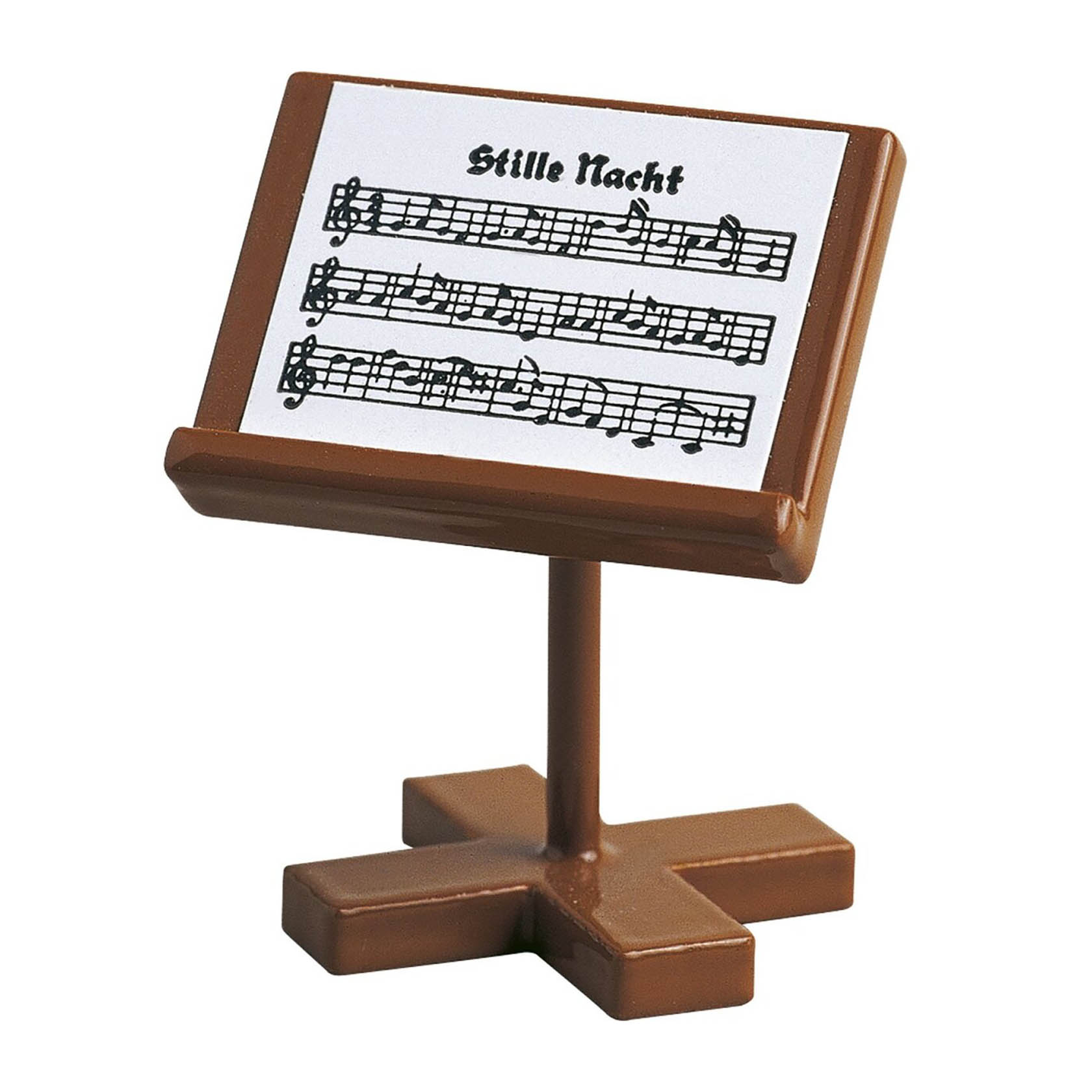 Ein kleiner Notenständer aus Holz steht neben einem grauen Podium mit drei Stufen. im Dregeno Online Shop günstig kaufen