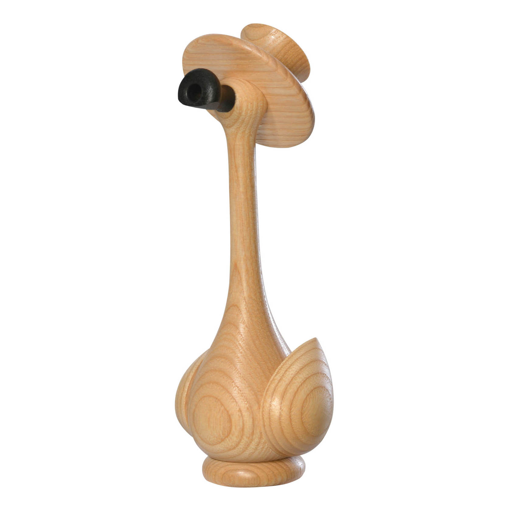 Holzfigur einer Ente namens Gustav-Esche, 17 cm hoch, mit langer Hals und abnehmbaren Kopf als Räucherhalter. im Dregeno Online Shop günstig kaufen