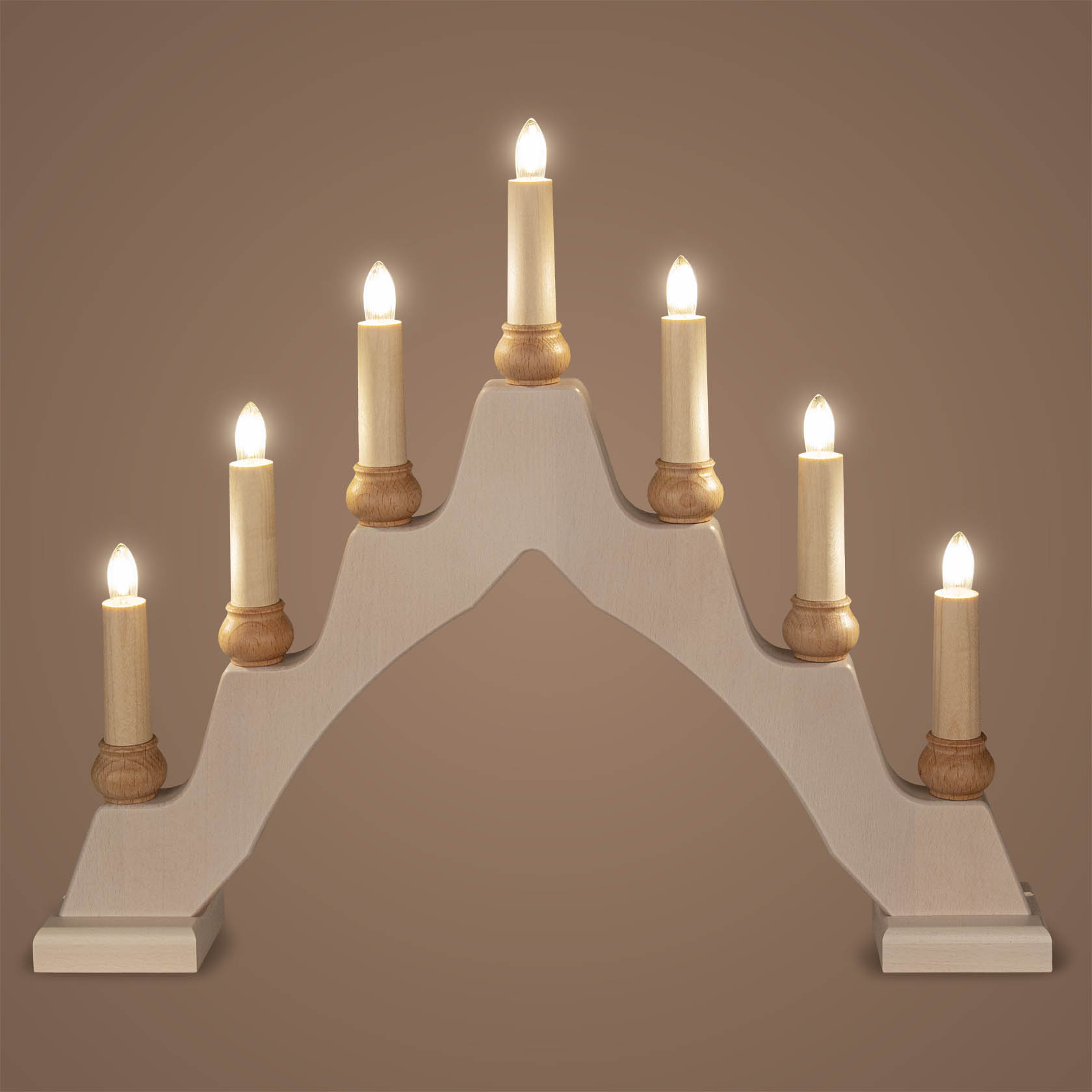 wooden candle arc electric lights white