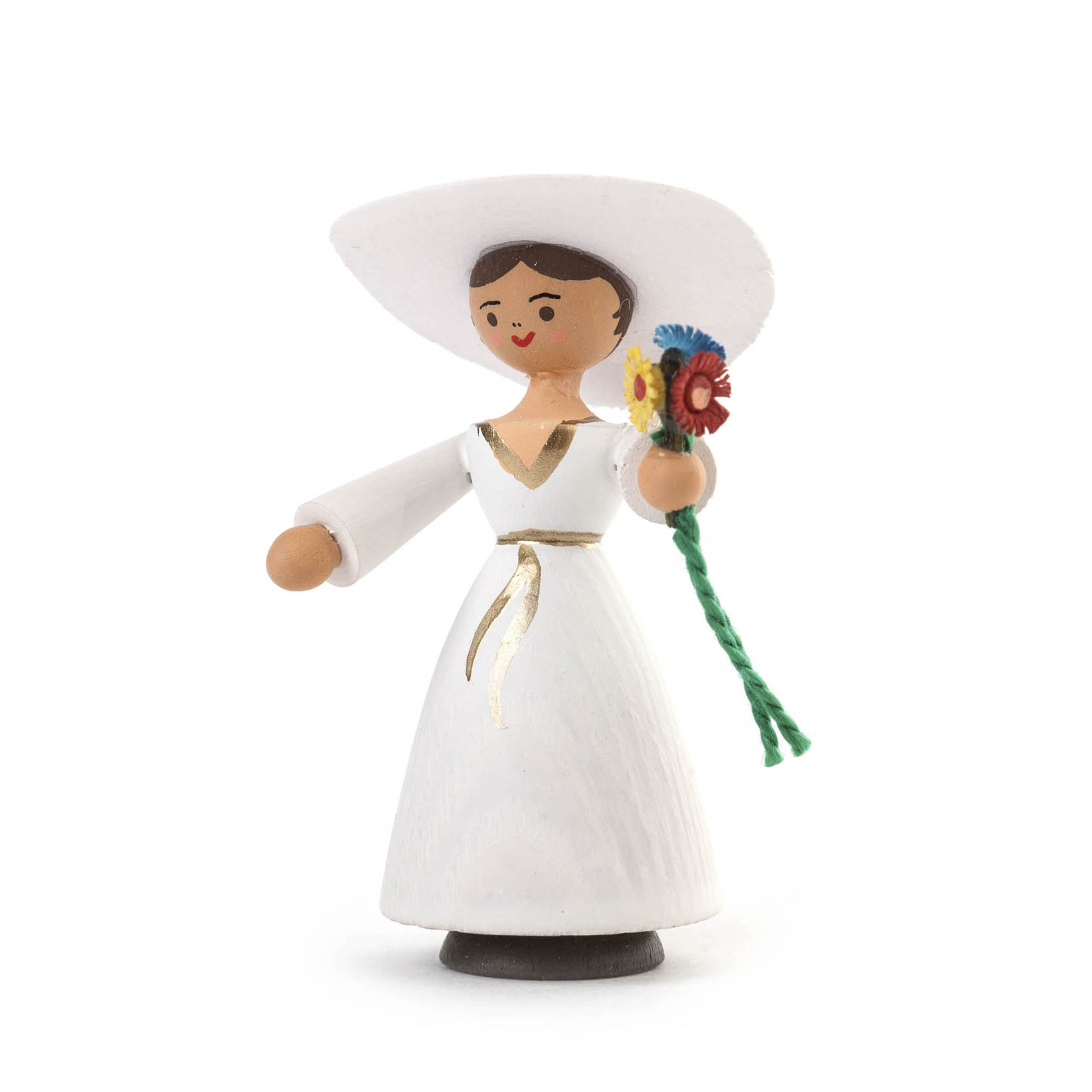Eine Figur einer Braut in weißem Kleid mit weißen Hut hält einen Blumenstrauß. im Dregeno Online Shop günstig kaufen