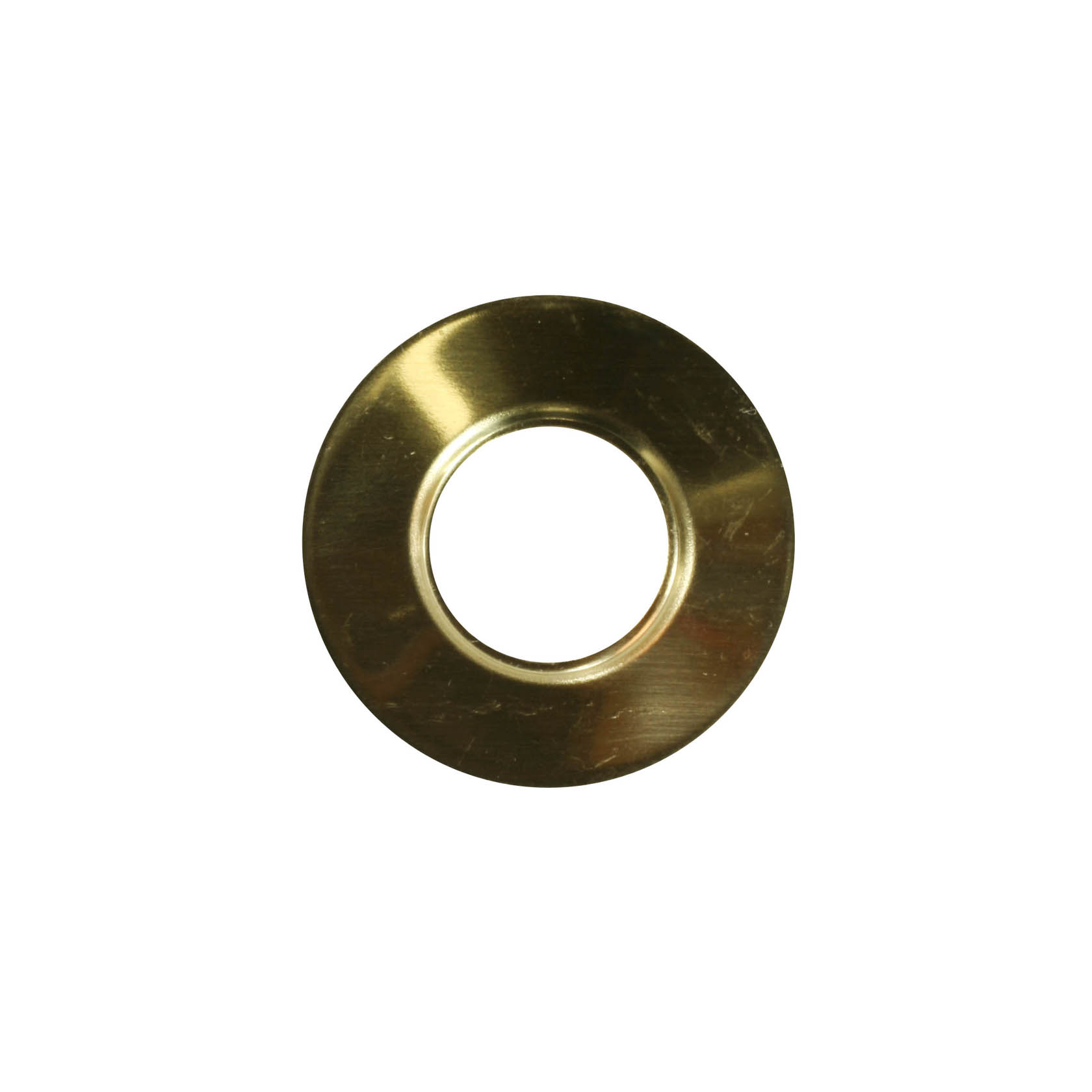 Ein runder, goldfarbener Metall-Tropfenfänger mit einem Innenloch, passend für eine 12mm Tülle. im Dregeno Online Shop günstig kaufen