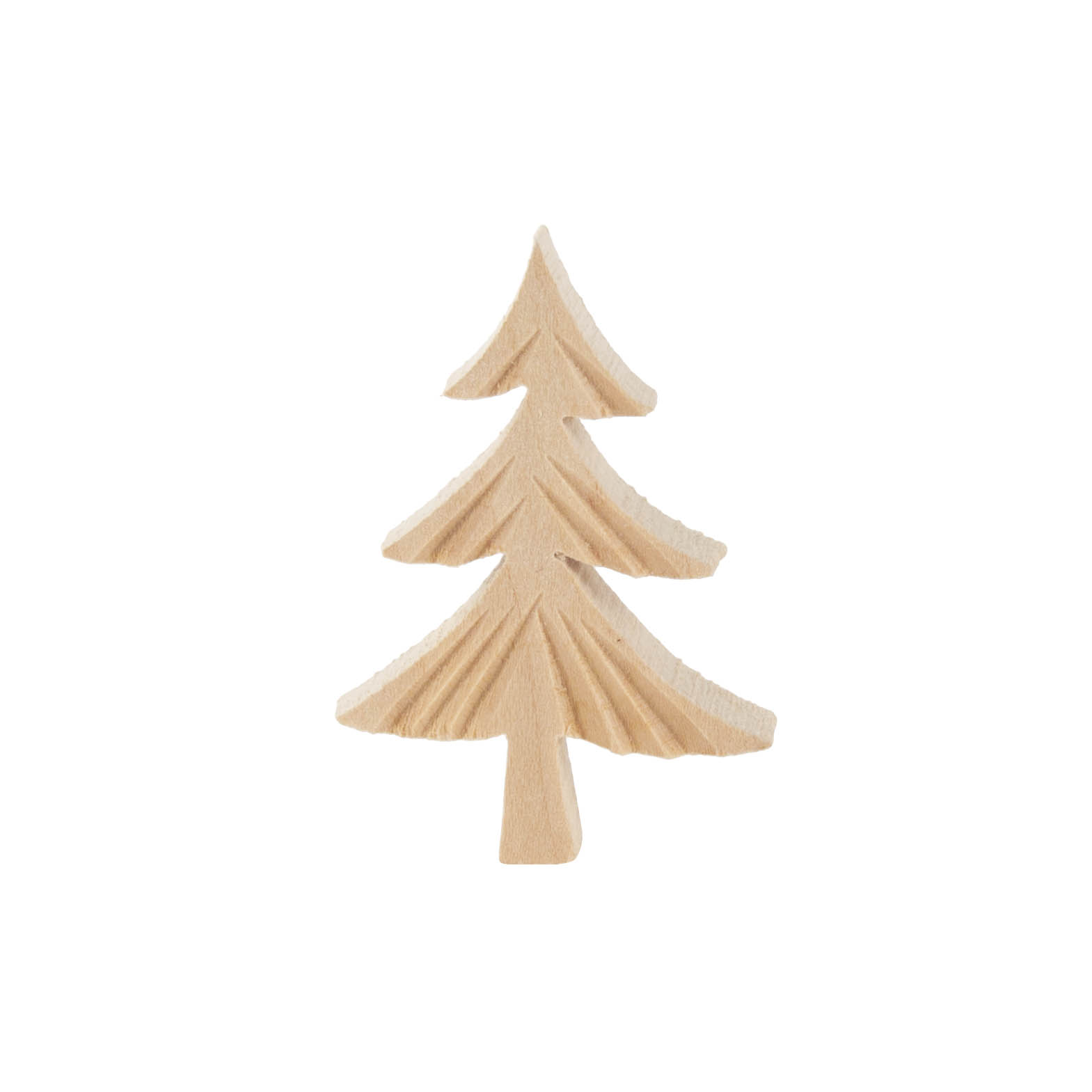 Kleines geschnitztes Holz-Tannenbäumchen, etwa 65mm groß, mit einfachen Details. im Dregeno Online Shop günstig kaufen