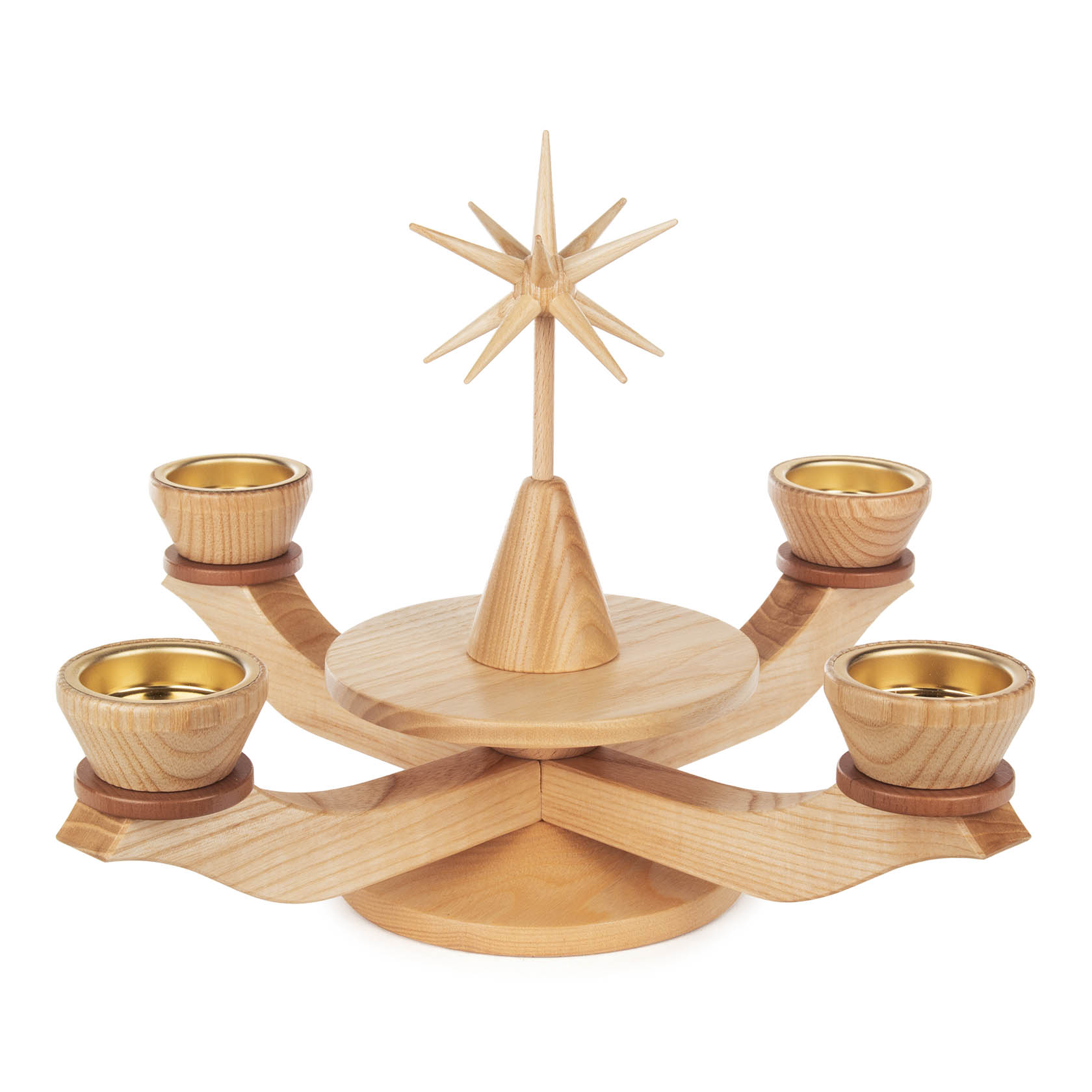 Wooden Advent candle holder with star and four tealight holders, displaying a natural finish. im Dregeno Online Shop günstig kaufen