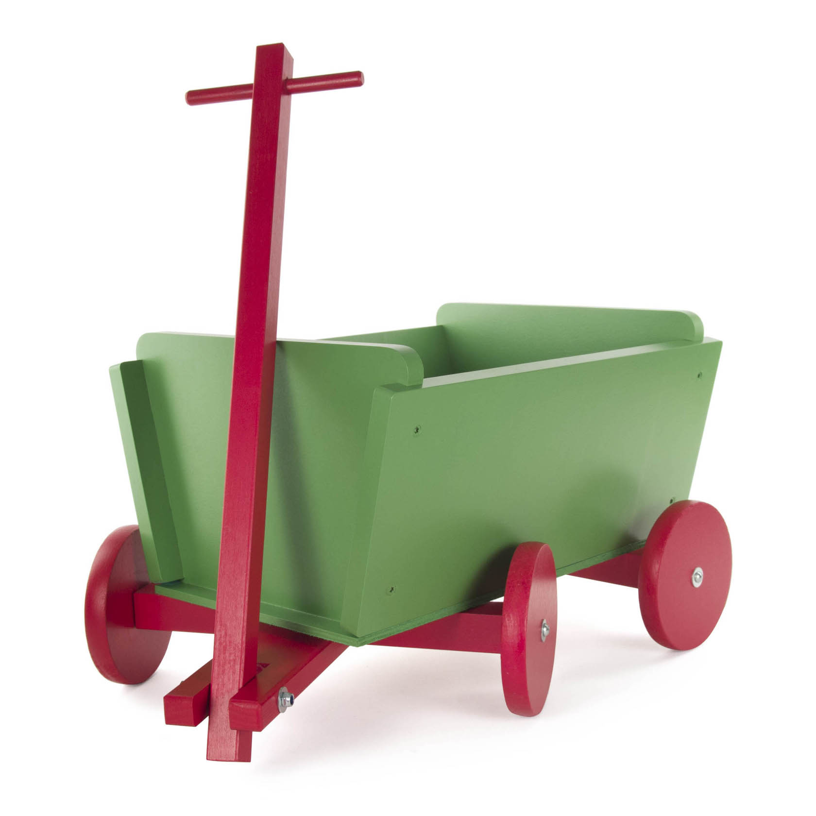 Ein grüner Bollerwagen mit roten Rädern und einem roten Griff. im Dregeno Online Shop günstig kaufen