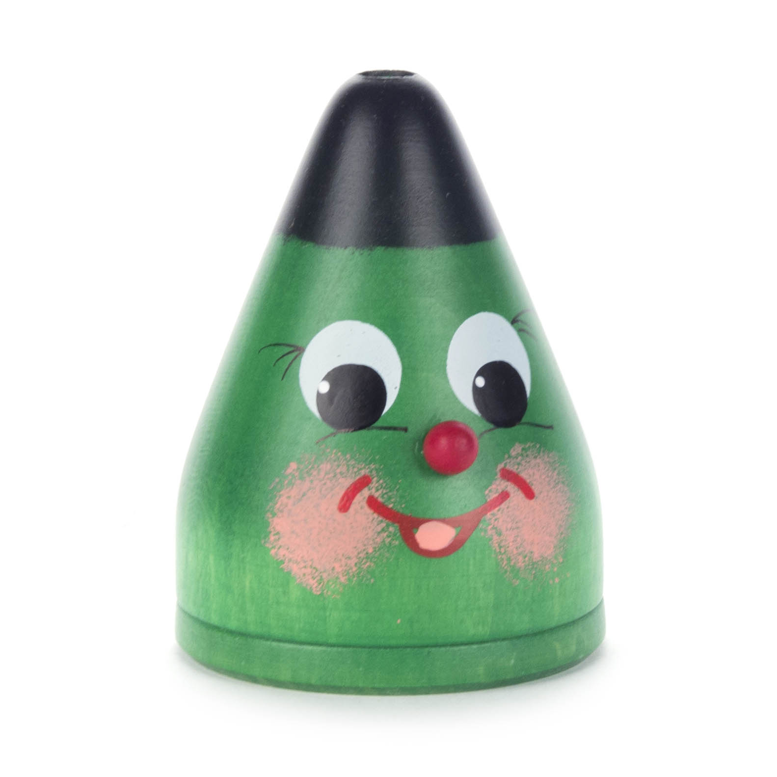 Grüne Räucherkerze in Form eines freundlichen Gesichts mit schwarzen Haaren, großen Augen, roter Nase und lächelndem Mund. im Dregeno Online Shop günstig kaufen
