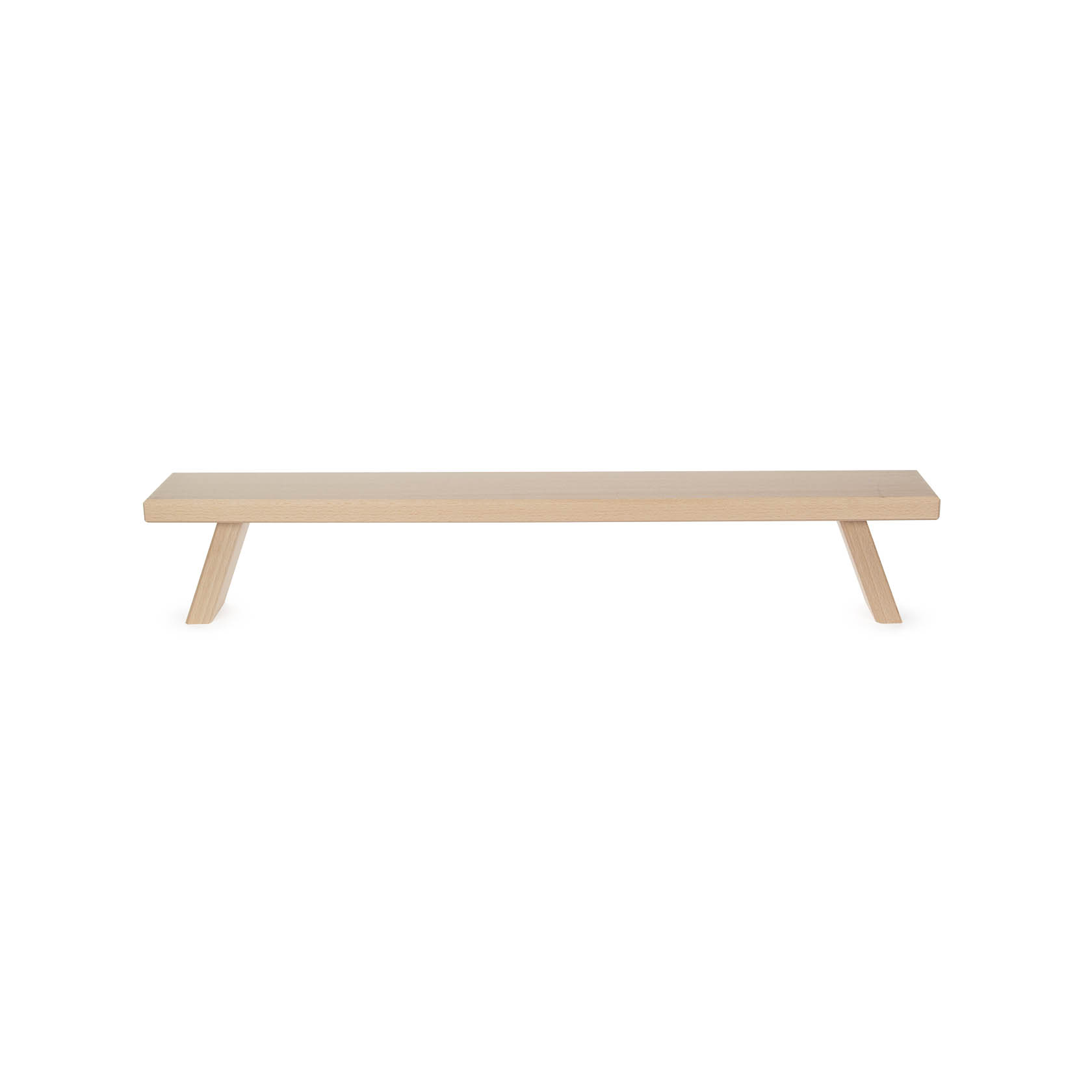 Eine naturfarbene Schwibbogenbank aus Holz, 60 cm lang, mit zwei schrägen Beinen für Stabilität. im Dregeno Online Shop günstig kaufen