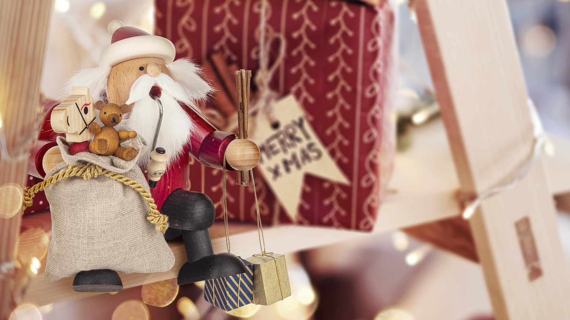 Räuchermännchen Kantenhocker Weihnachtsmann mit Sack