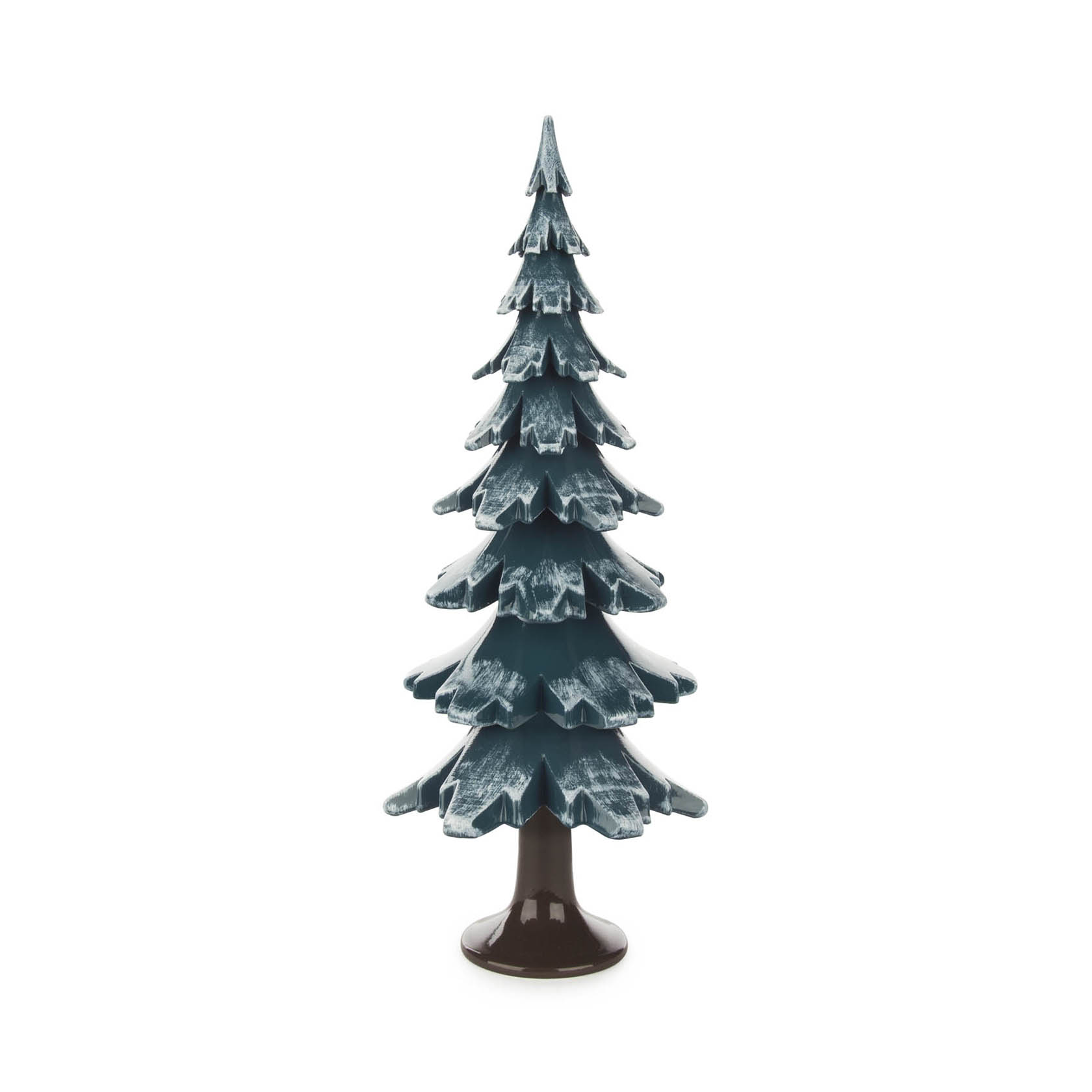 A 29 cm tall wooden decorative tree, painted in green with white-tipped branches, resembling a pine tree. im Dregeno Online Shop günstig kaufen