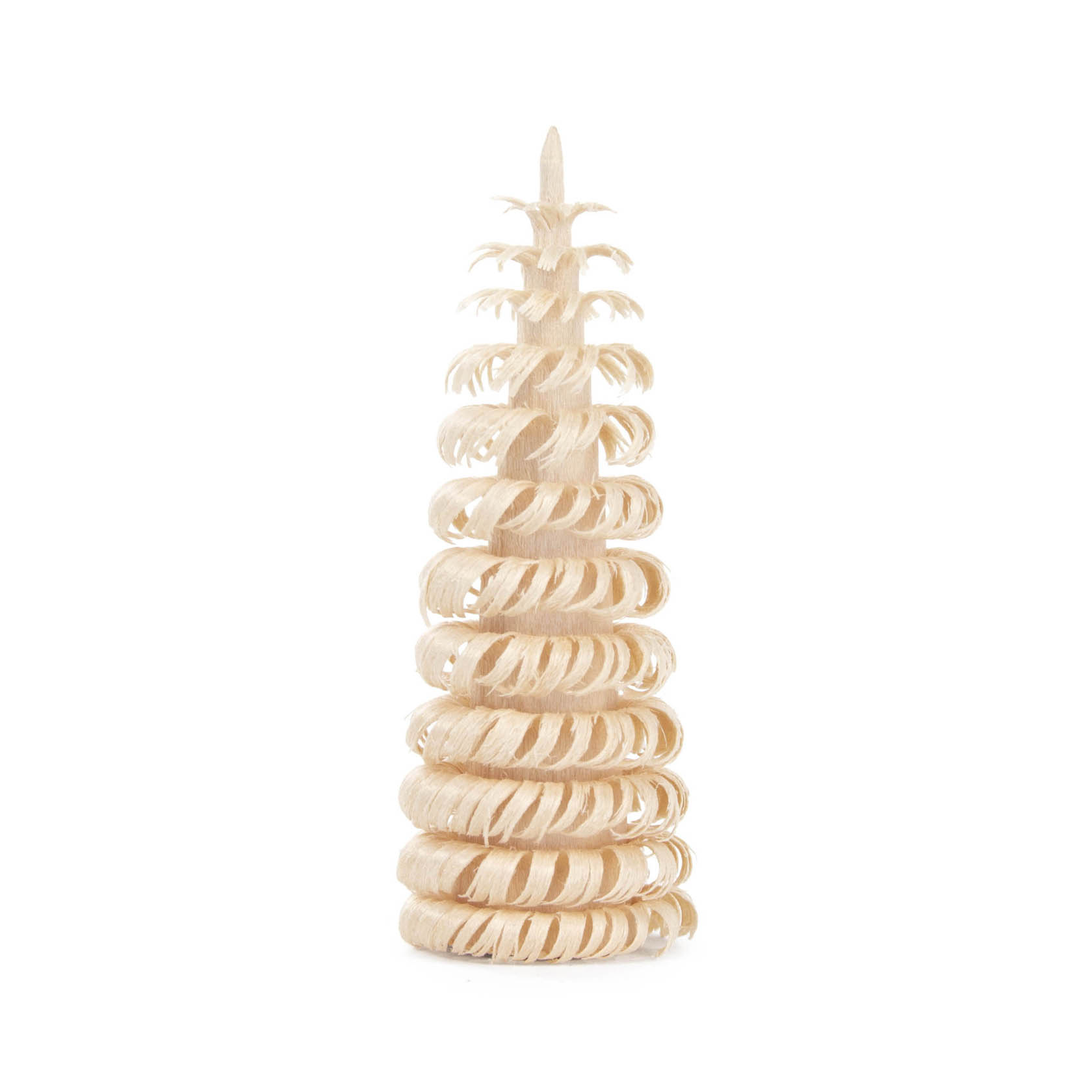 Ein naturbelassener Ringelbaum aus Holzspänen, 7 cm hoch, in Form eines kleinen, spiralförmigen Tannenbaums. im Dregeno Online Shop günstig kaufen