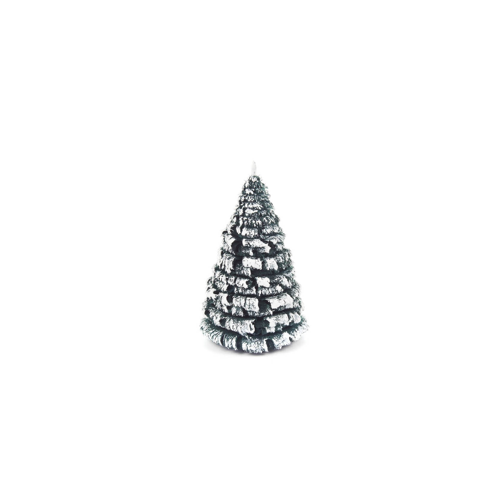 Kleiner künstlicher Tannenbaum mit grünem Laub und weißem Rauhreif bedeckt, etwa 8 cm hoch. im Dregeno Online Shop günstig kaufen