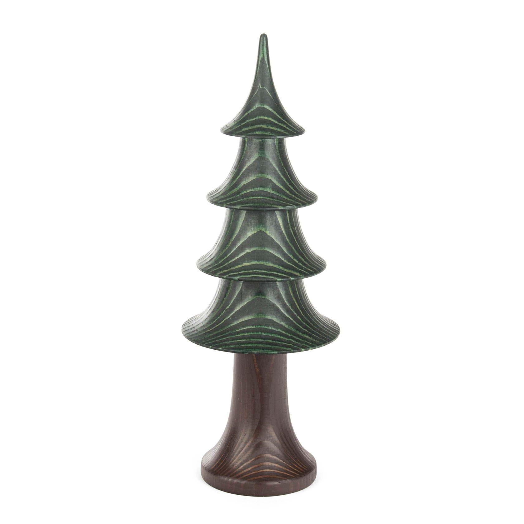 Dekorativer Baum aus grün gebeiztem Massivholz in stufenförmigem Design mit spitzer Spitze, Stehhöhe 19 cm. im Dregeno Online Shop günstig kaufen