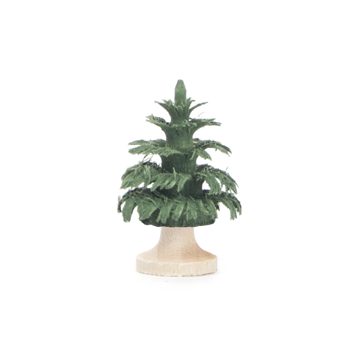 Kleiner grüner Ringelbaum mit kurzen Zweigen auf einem holzfarbenen Stamm, etwa 2cm hoch. im Dregeno Online Shop günstig kaufen
