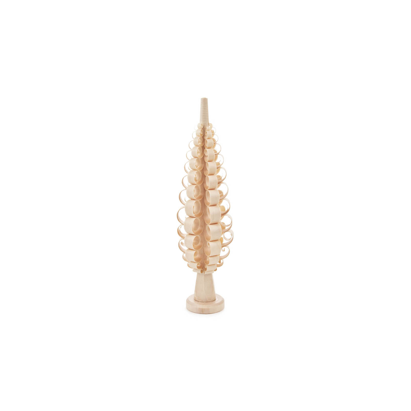 Ein dekorativer Spanbaum aus naturbelassenem Holz, 16 cm hoch, mit elegant gebogenen, dünnen Holzspänen. im Dregeno Online Shop günstig kaufen
