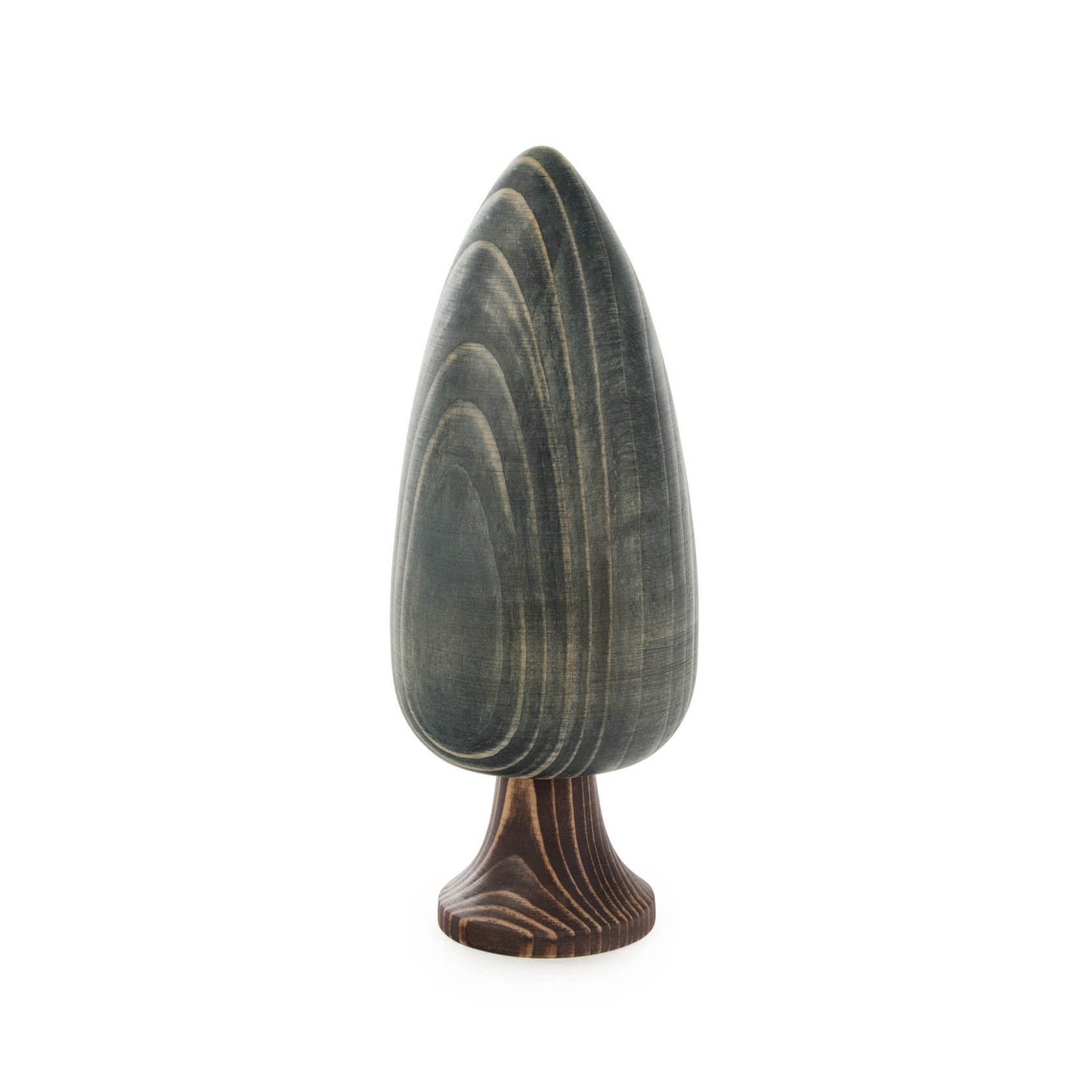 Ein dekorativer, konisch geformter Baum aus grün lasiertem Massivholz mit einem natürlichen, braunen Holzstamm. im Dregeno Online Shop günstig kaufen
