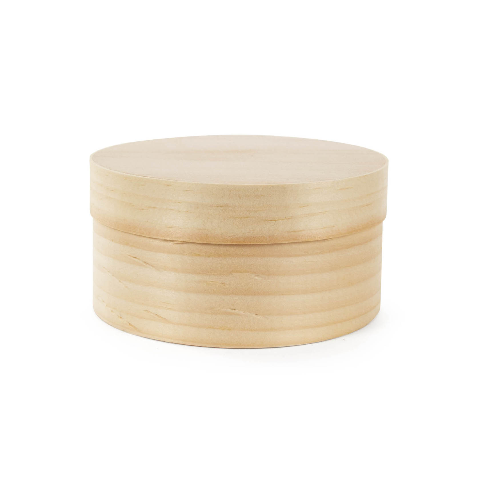 Runde Spanschachtel aus hellem Holz, Durchmesser 105 mm, Höhe 50 mm. im Dregeno Online Shop günstig kaufen