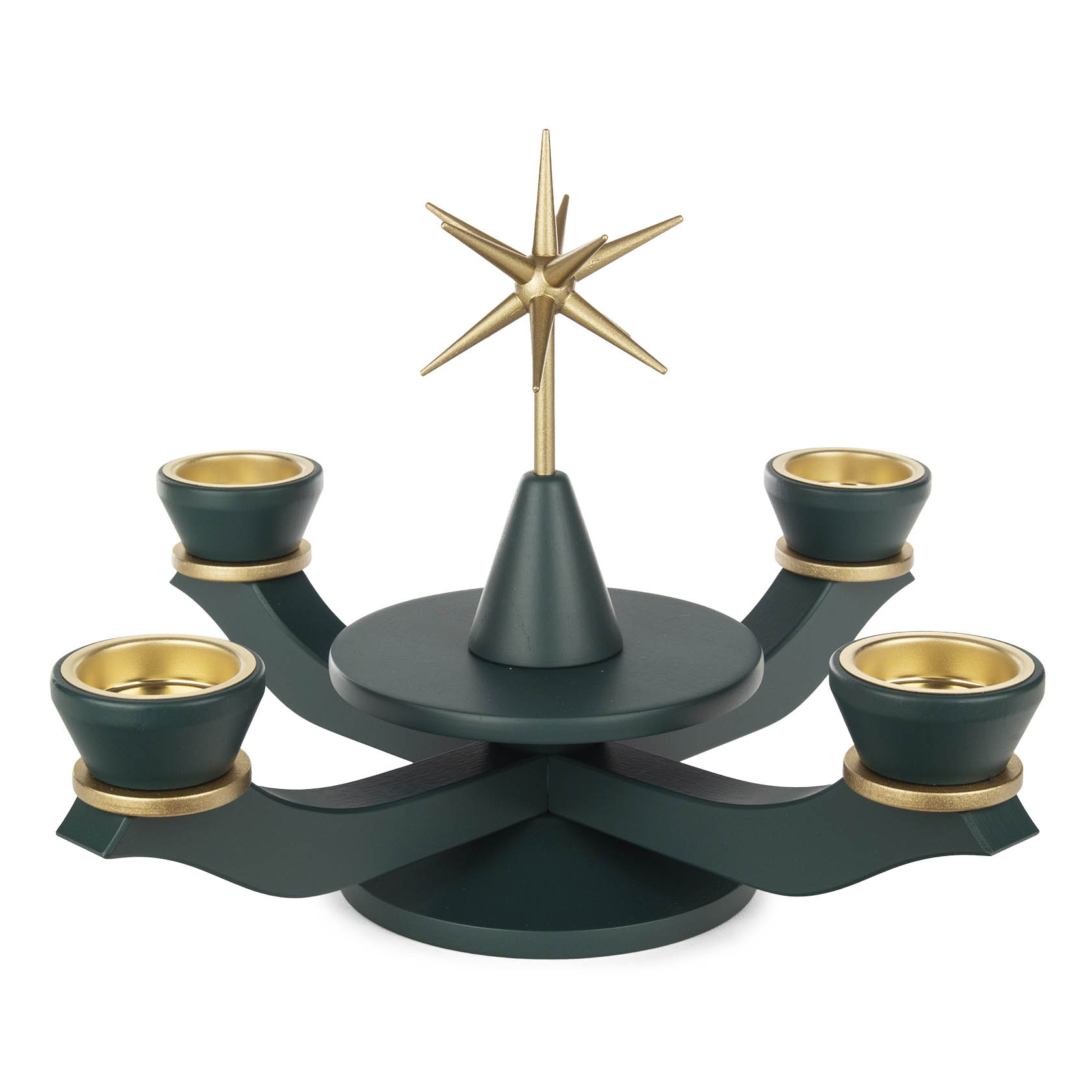 A green Advent candle holder for tea lights with a central golden star. im Dregeno Online Shop günstig kaufen
