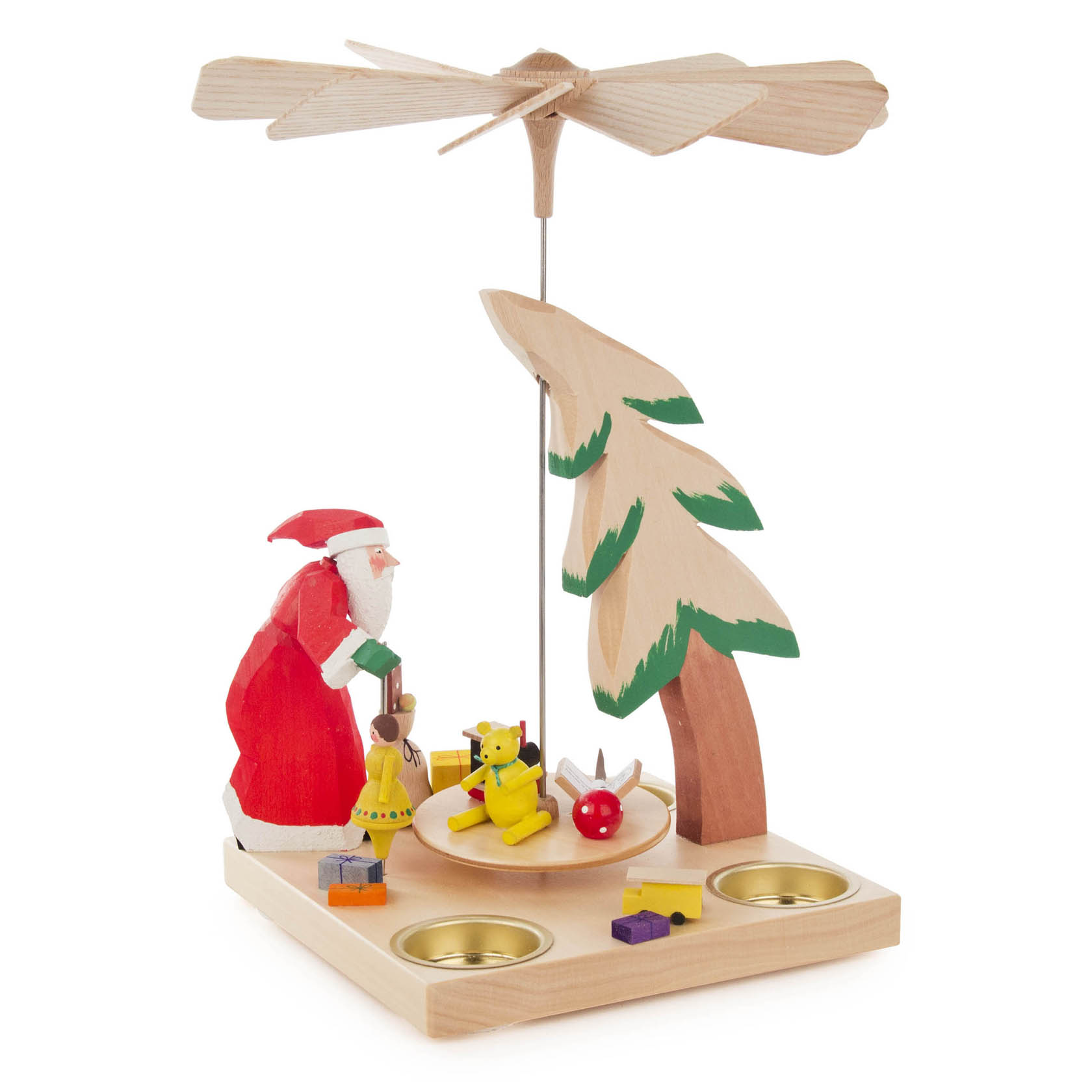 Pyramide mit Weihnachtsmann und tanzender Puppe für Teelichte