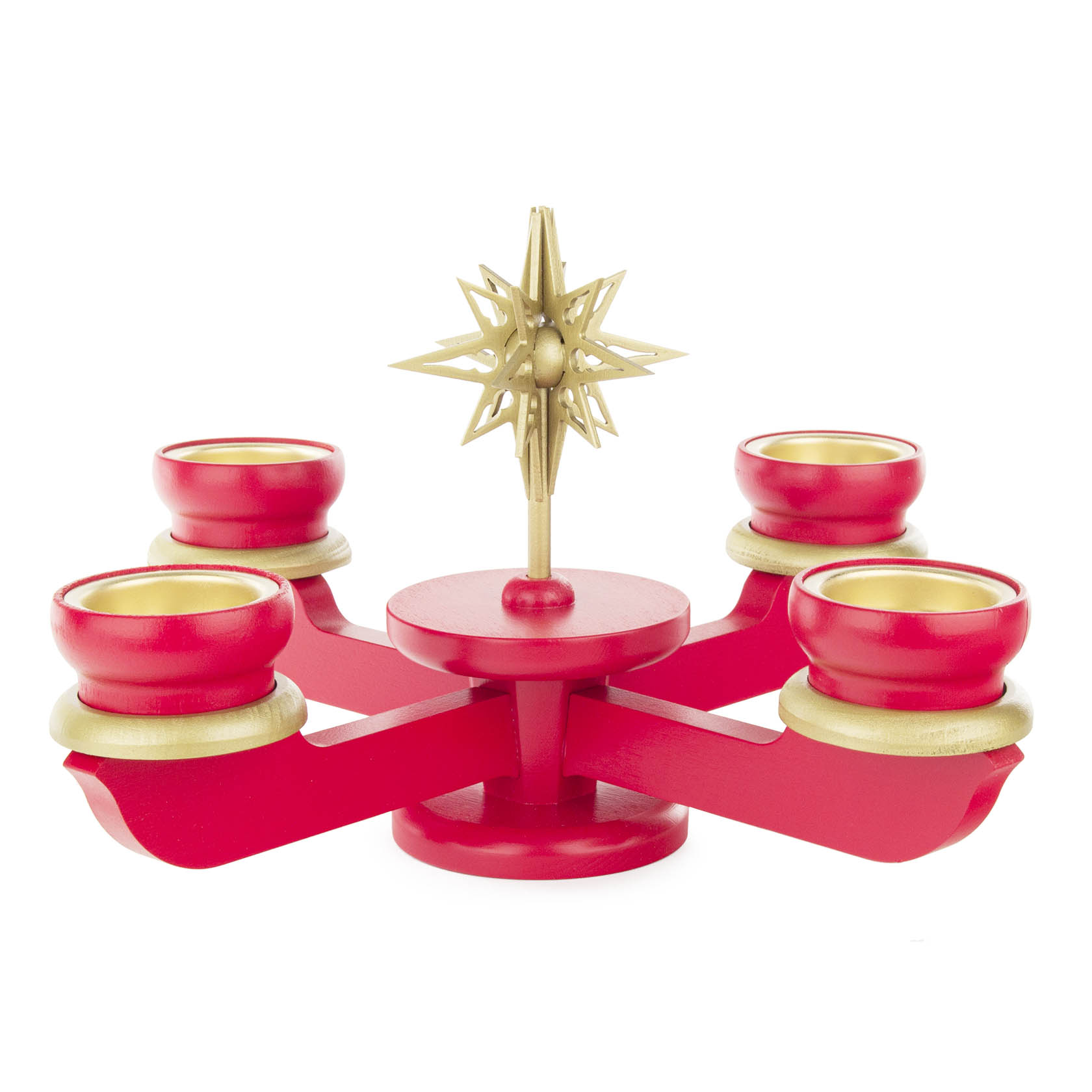 Large red advent candle holder designed for four tealight candles, featuring a central golden star. im Dregeno Online Shop günstig kaufen