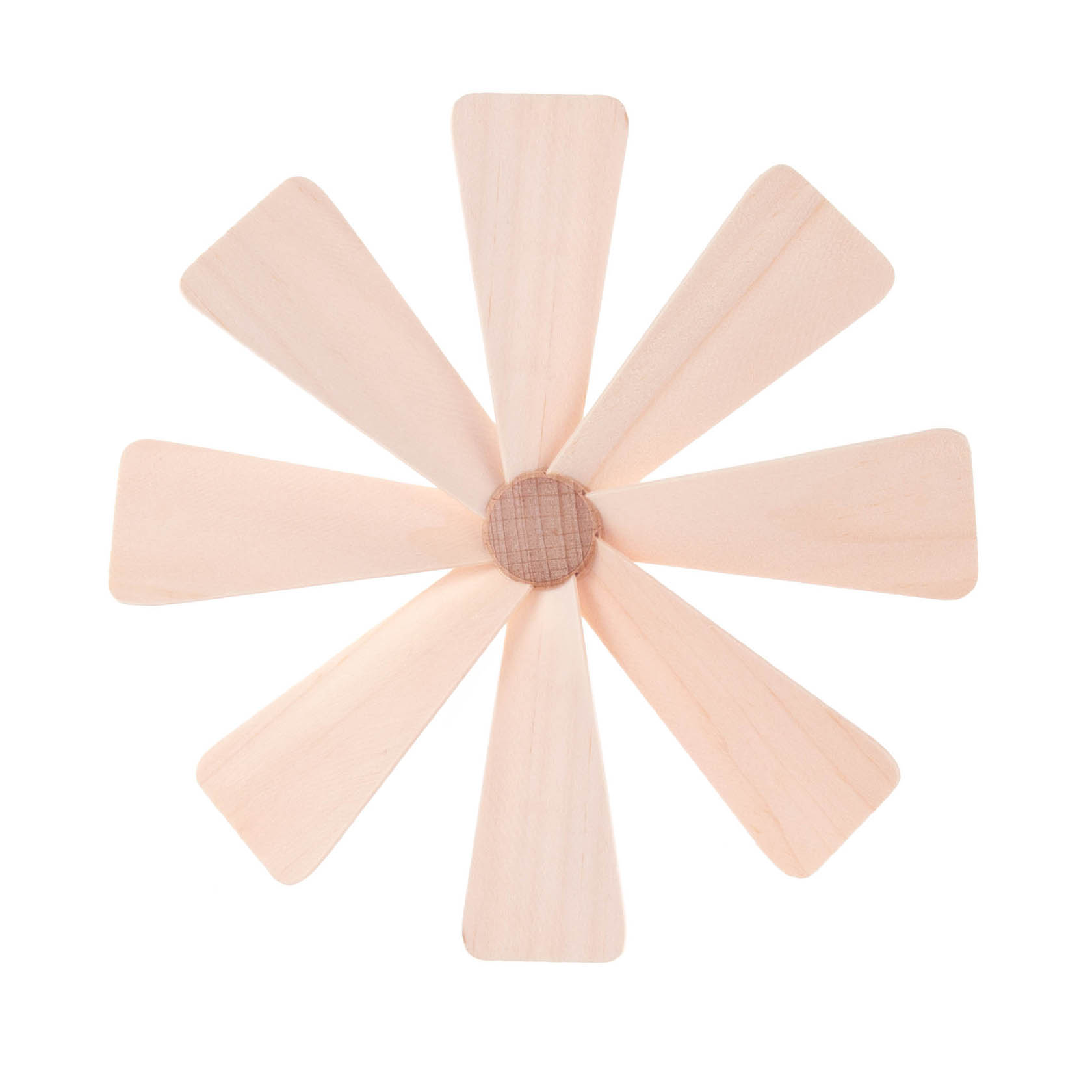 Ein hölzernes Flügelrad mit sieben gleich großen Flügeln, die symmetrisch um einen zentralen Punkt angeordnet sind. im Dregeno Online Shop günstig kaufen