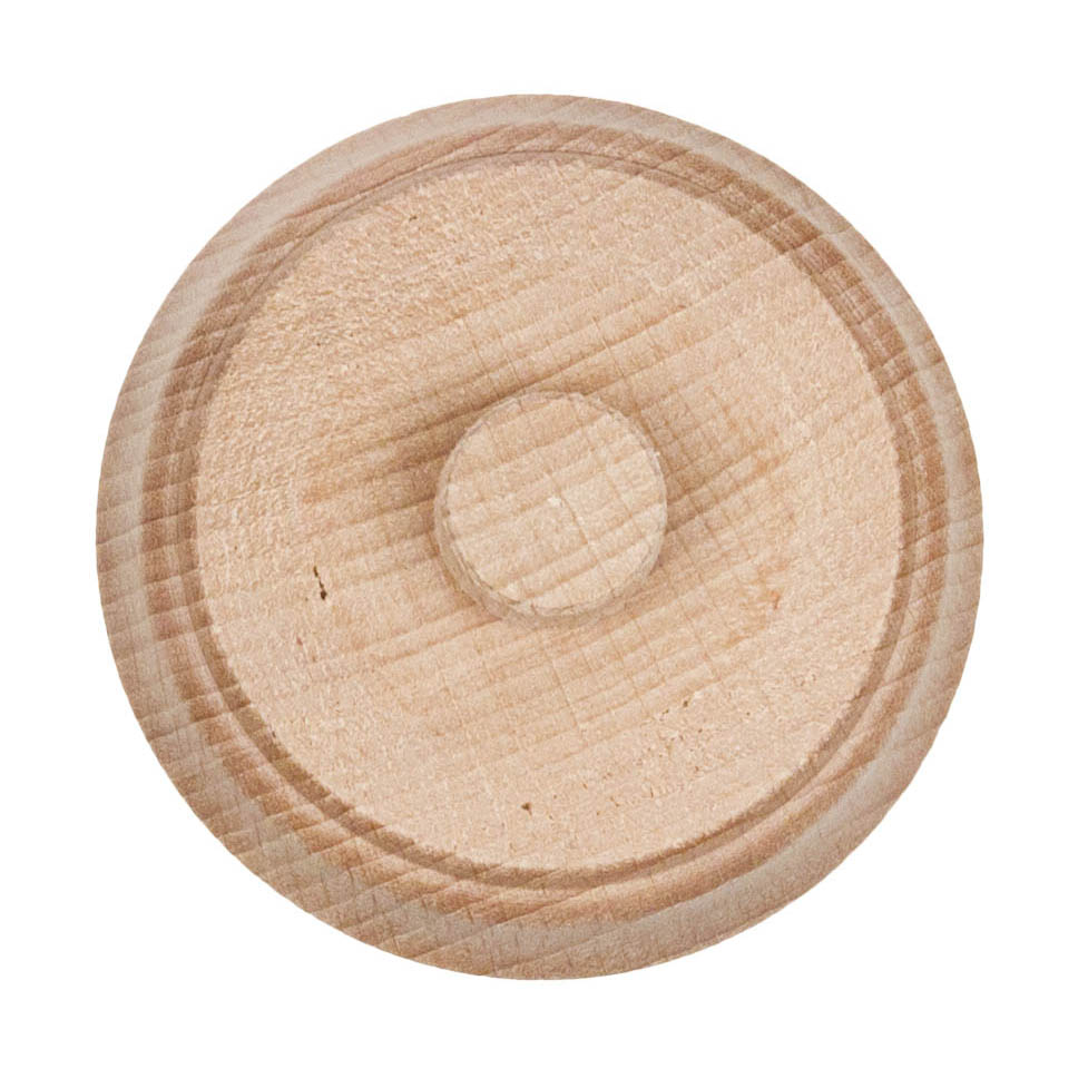 Runde, flache Holztülle für Teelichter mit mittigem, leicht erhöhtem Dübel für 14mm Kerzeneinsätze.