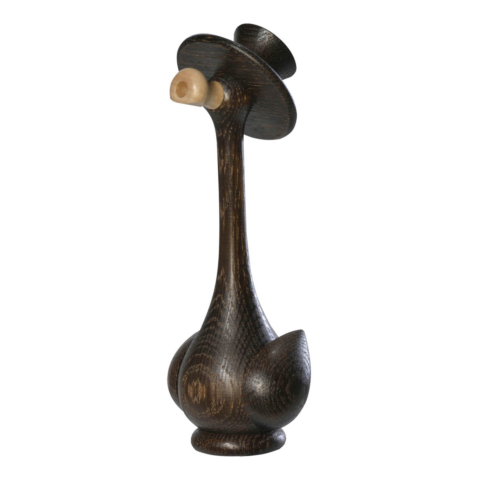 Holzfigur einer Ente aus Mooreiche mit Räucherfunktion, ca. 17 cm hoch. Die Ente hat lange Beine und einen detailliert geschnitzten Körper. im Dregeno Online Shop günstig kaufen