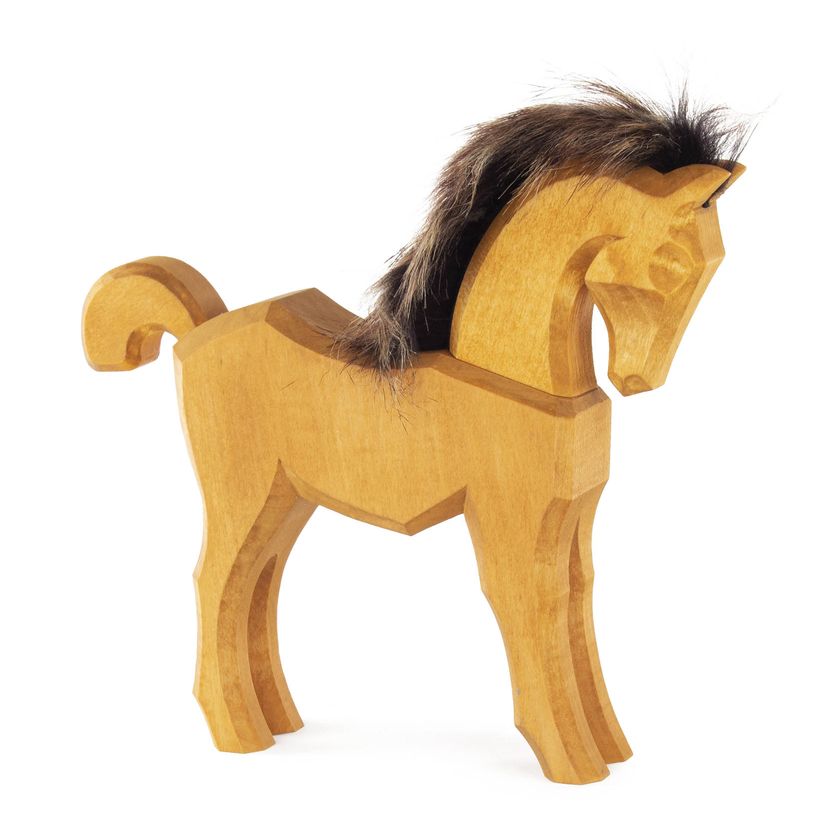 Holzpferd mit gelber Farbe und brauner Mähne, mit dem Namen Zorya. im Dregeno Online Shop günstig kaufen
