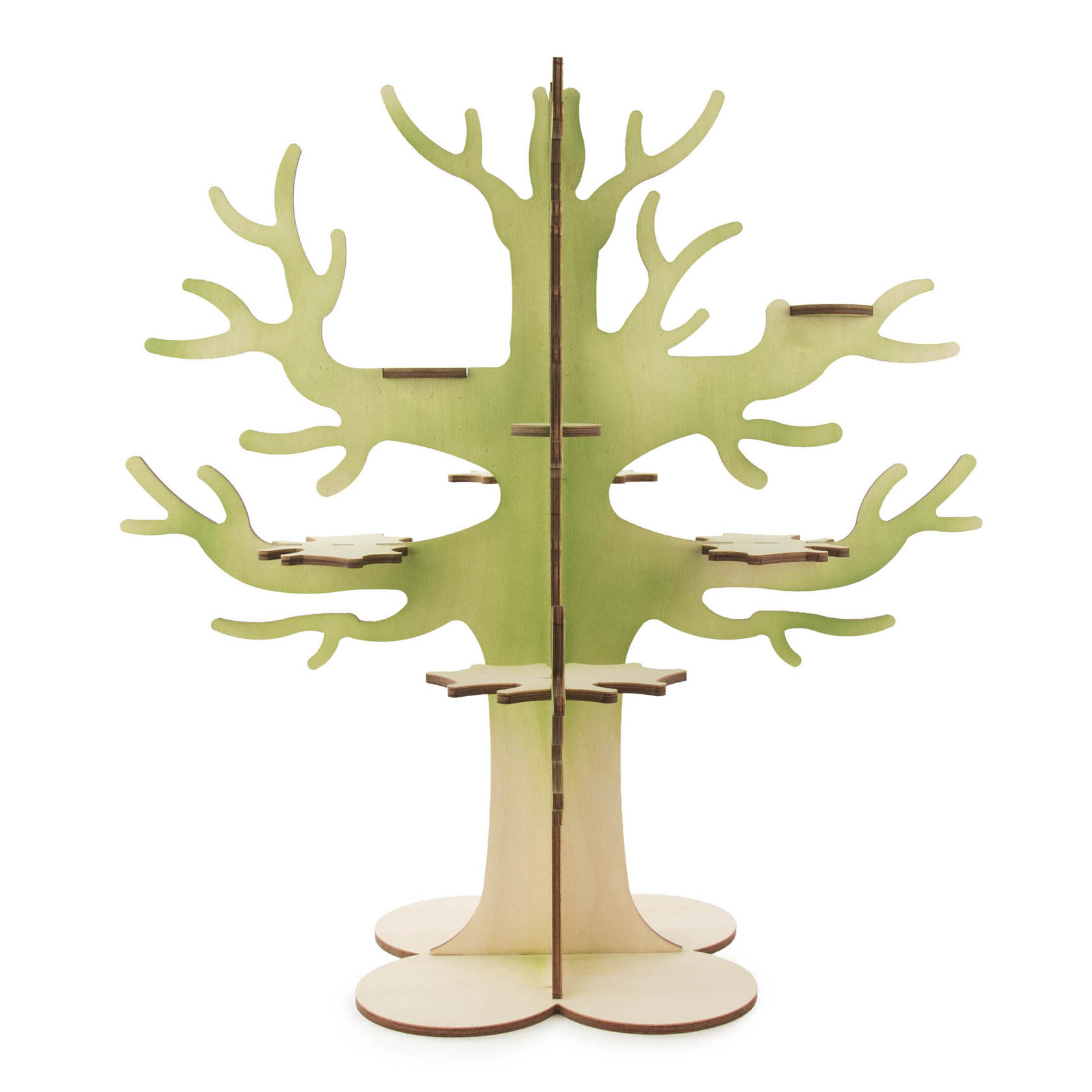 Holzbaum mit stilisierten, verzweigten Ästen und mehreren Plattformen auf verschiedenen Höhen für Mini-Eulen oder kleine Dekorationen.