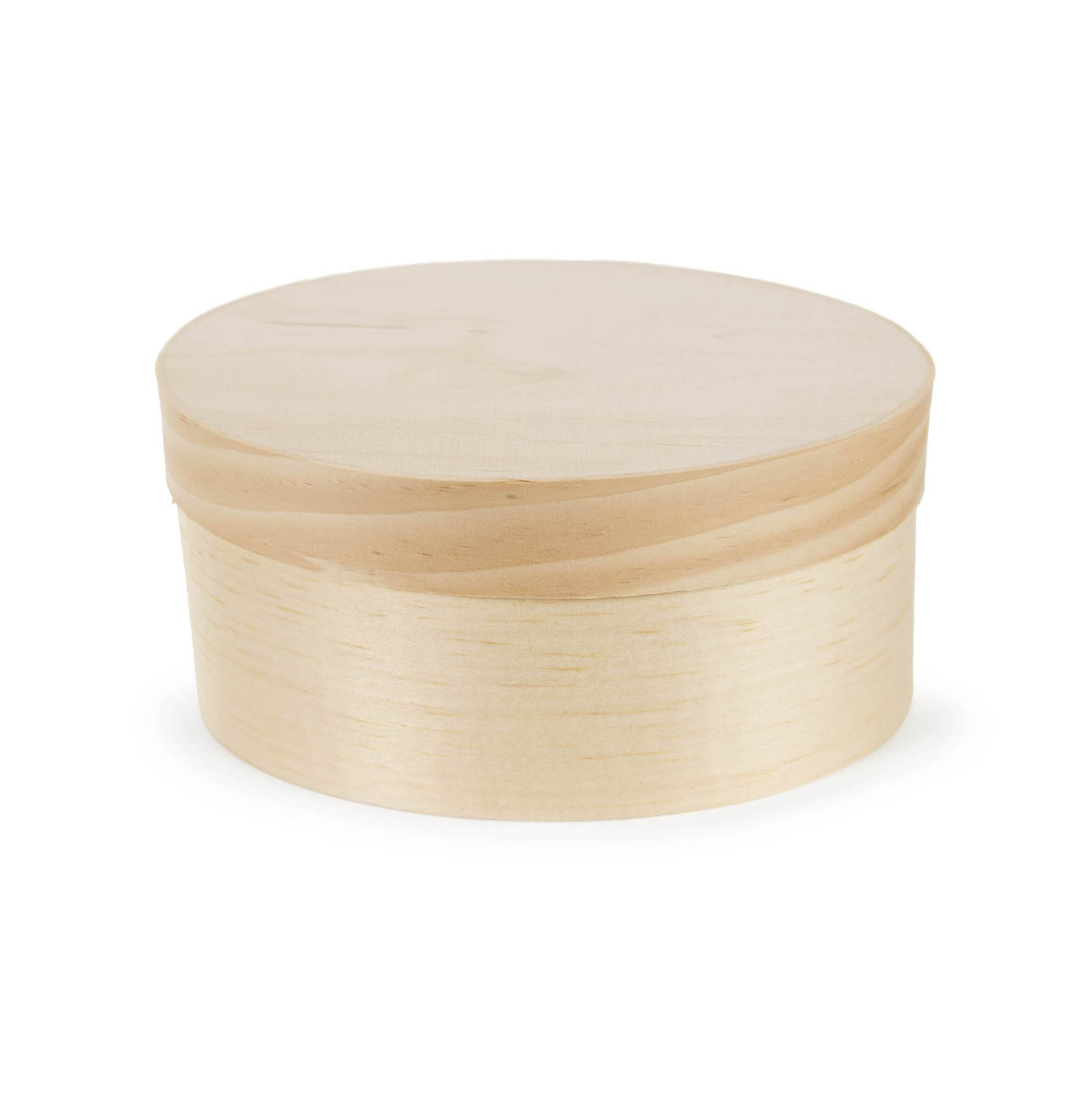Ovale Spanschachtel mit den Maßen 120x90x50 mm, aus hellem Holz gefertigt. im Dregeno Online Shop günstig kaufen