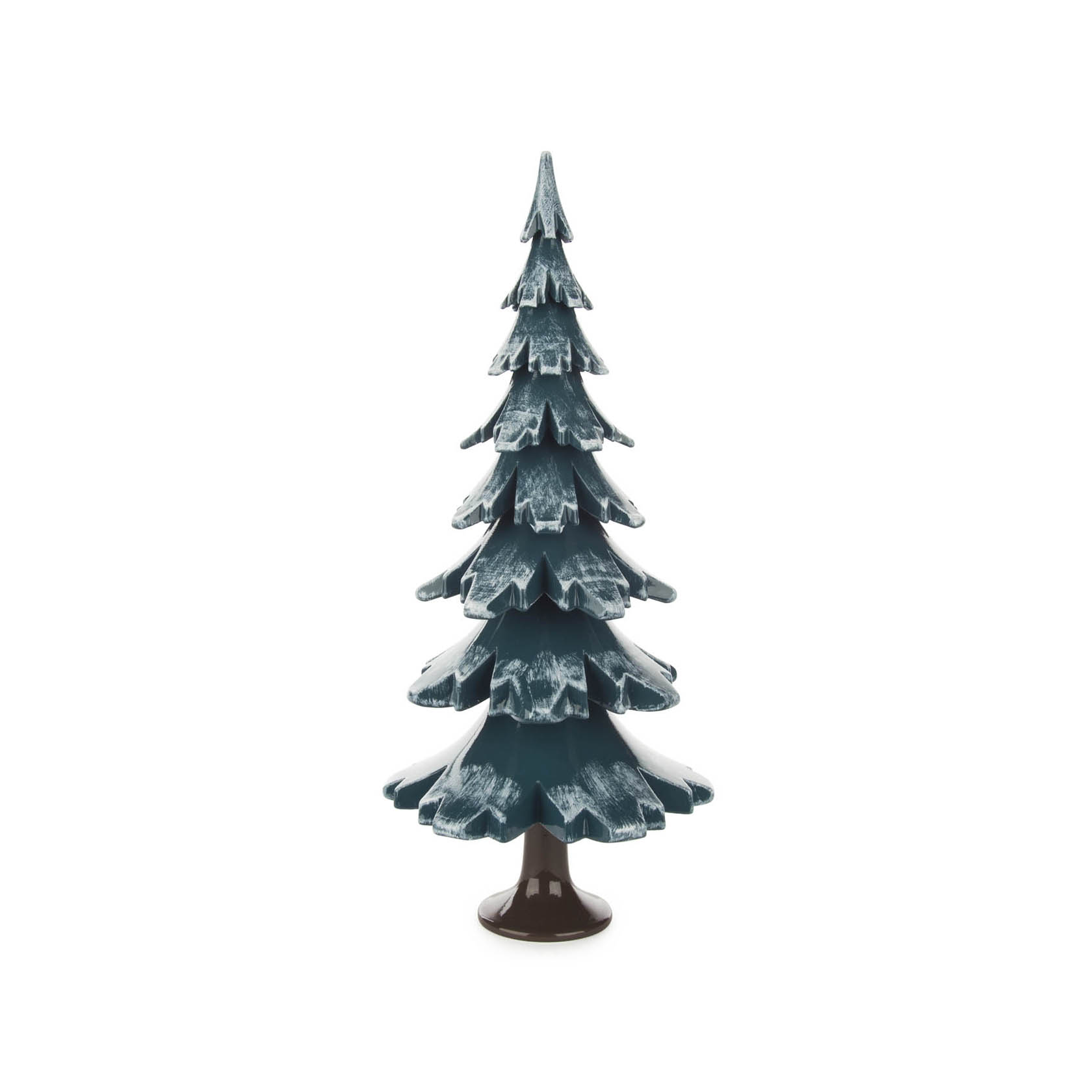 Dekorativer Baum aus grünem Massivholz mit weißen Spitzen. Höhe von 24,5 cm. Der Baum hat eine klassische Tannenform mit detaillierten Zweigen. im Dregeno Online Shop günstig kaufen