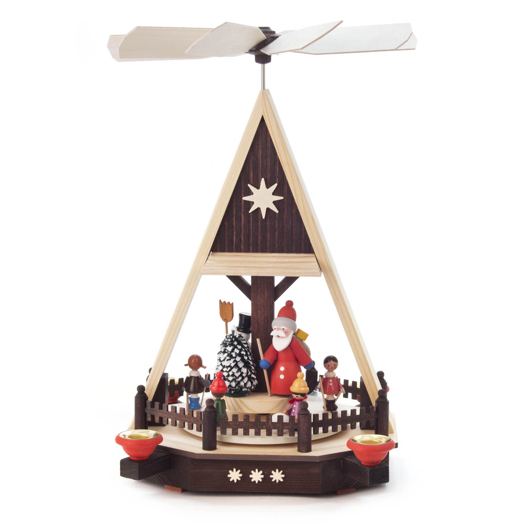 Weihnachtspyramide mit Weihnachtsmann, Schneemann, Kindern und Kerzenhaltern, d=14mm. im Dregeno Online Shop günstig kaufen
