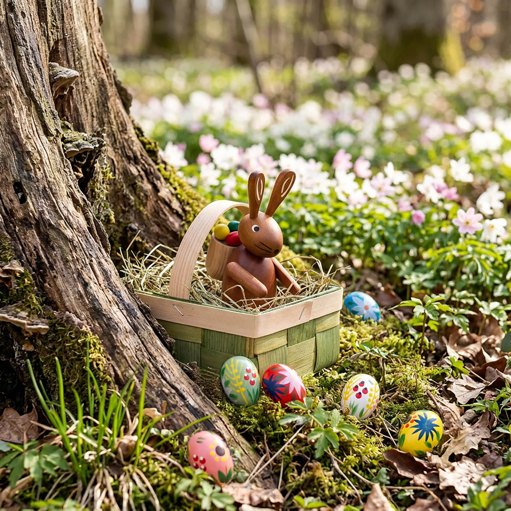 Hase mit Eierkorb braun gebeizt