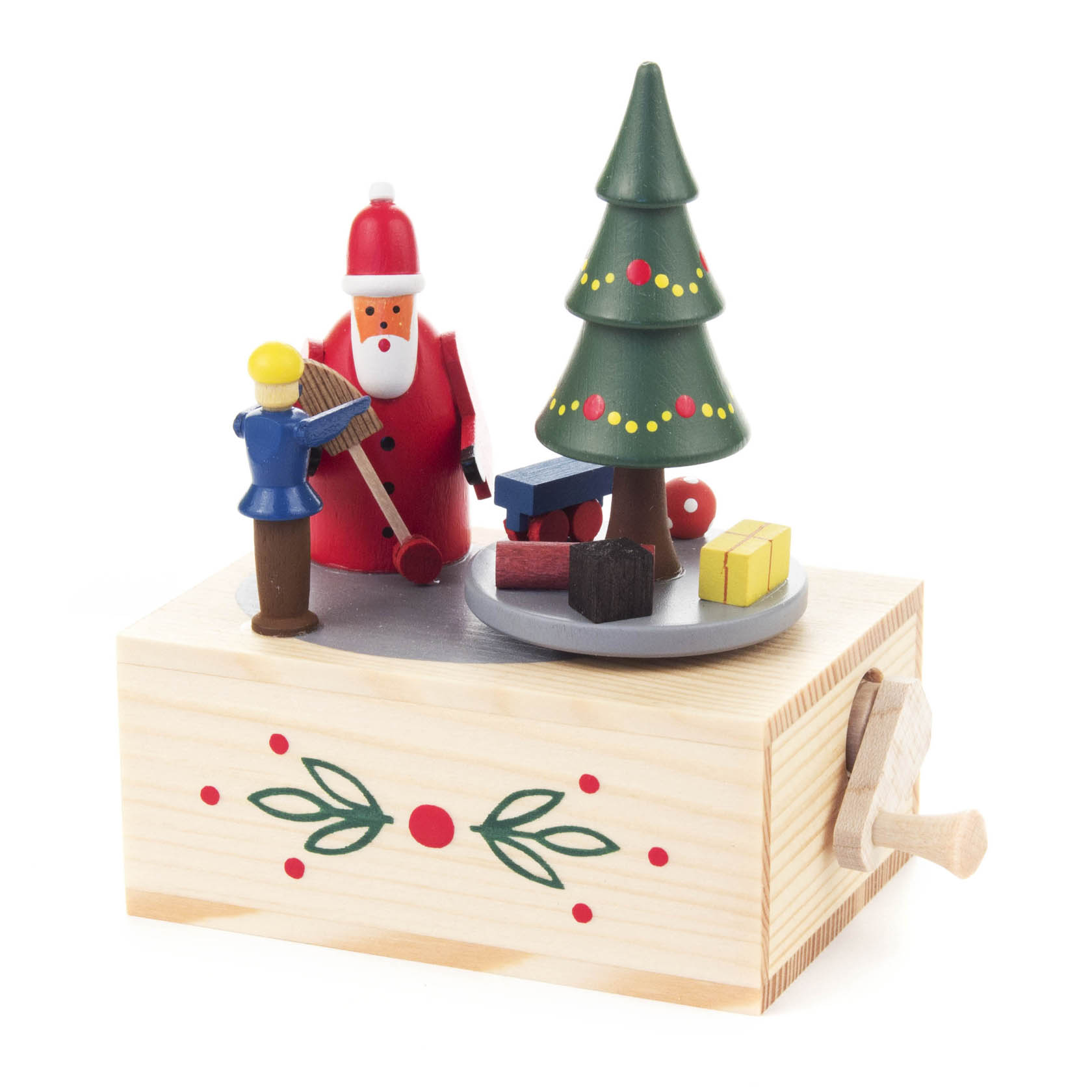 Holzspieluhr mit Weihnachtsmann, Weihnachtsbaum und Kind, das ein Xylophon spielt. Die Melodie ist 'Oh Tannenbaum'. im Dregeno Online Shop günstig kaufen