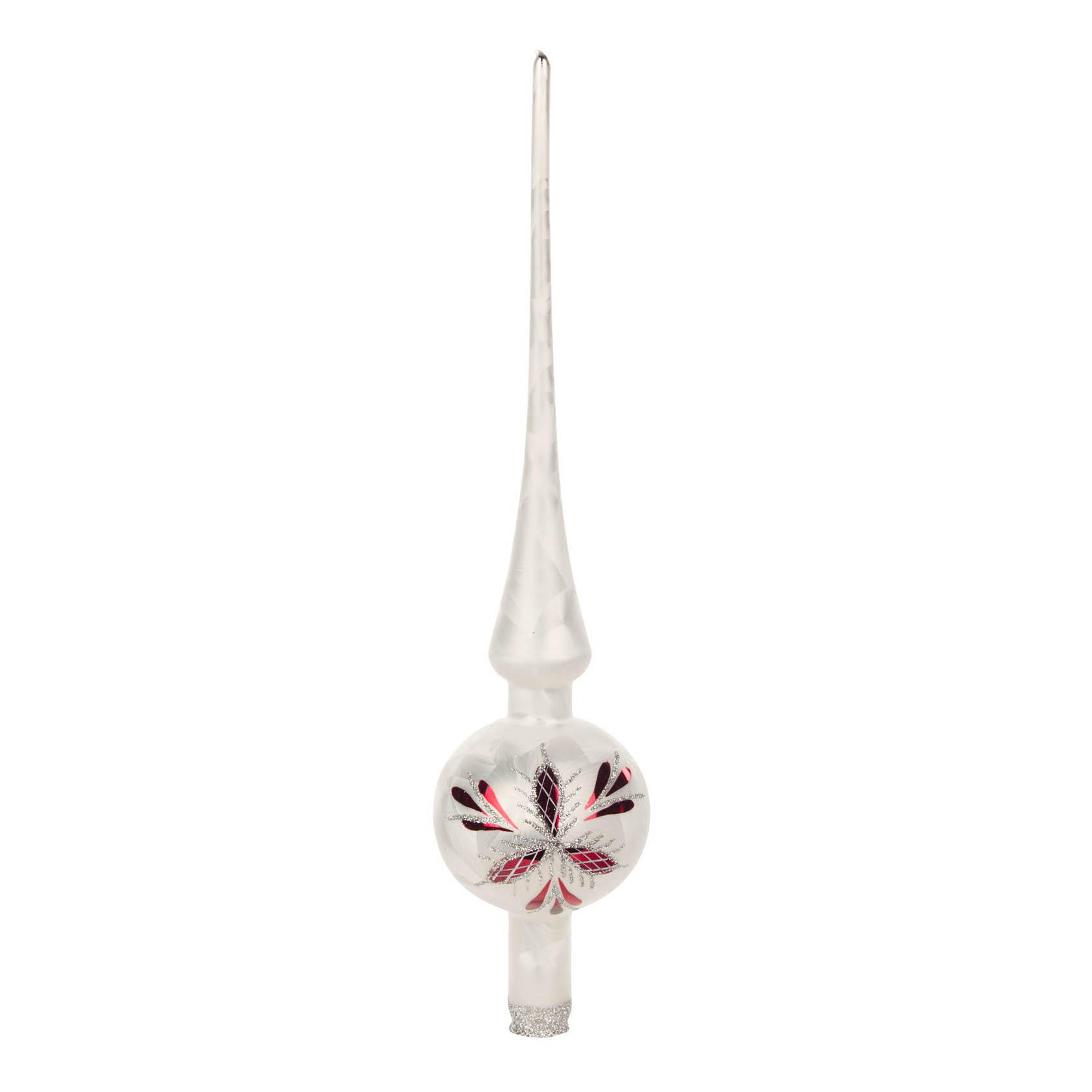 A 27cm white Christmas tree topper with a waffle pattern and red accents, featuring a pointed tip and decorative spherical base. im Dregeno Online Shop günstig kaufen
