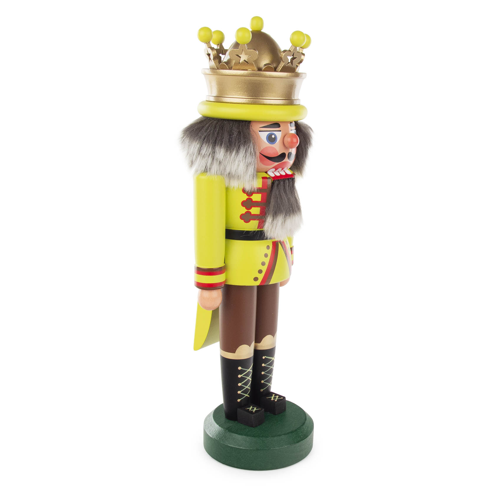 Nussknacker König mit Krone 30cm gelb-grün/matt
