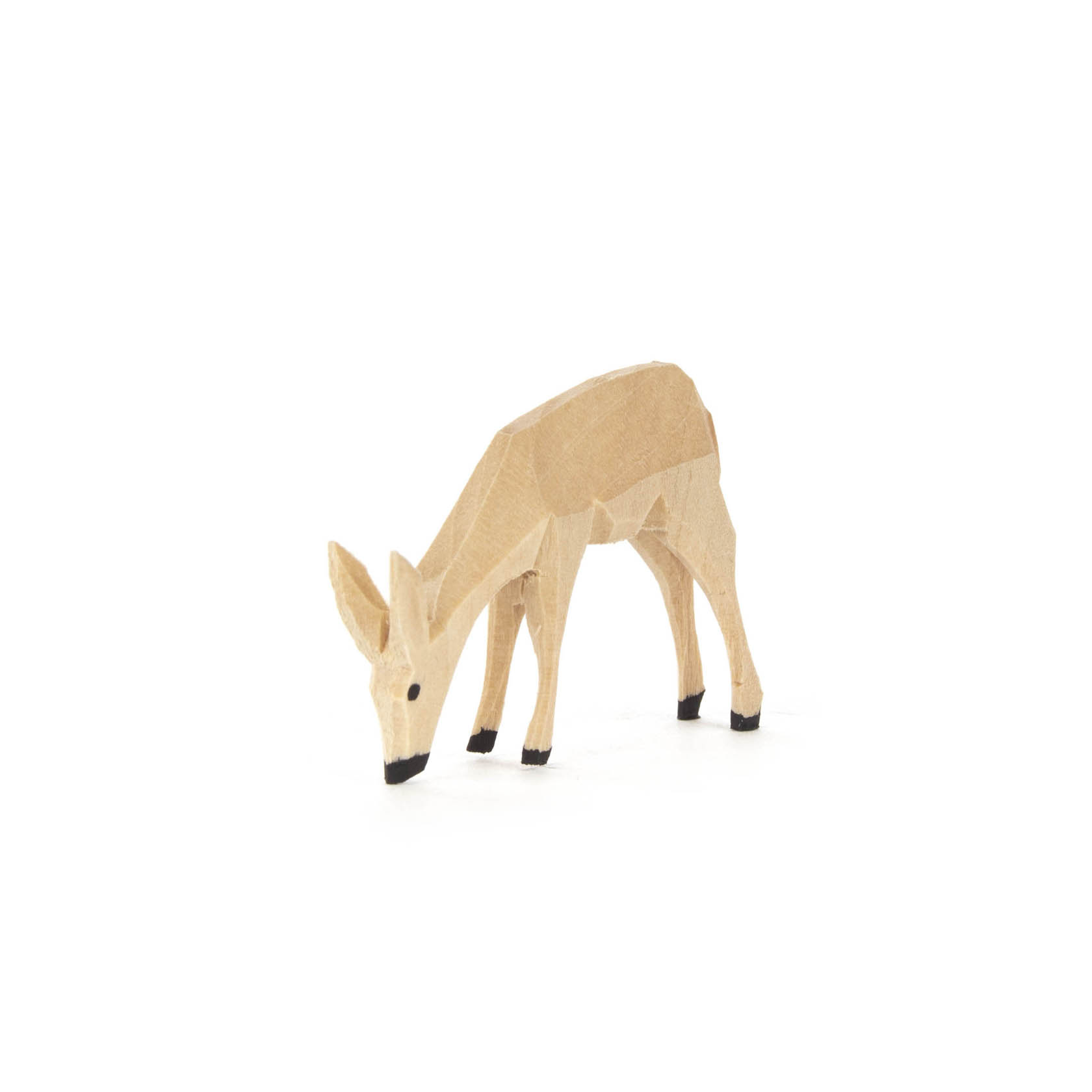 Kleine geschnitzte Figur eines Rehs, das auf dem Boden zu fressen scheint. im Dregeno Online Shop günstig kaufen