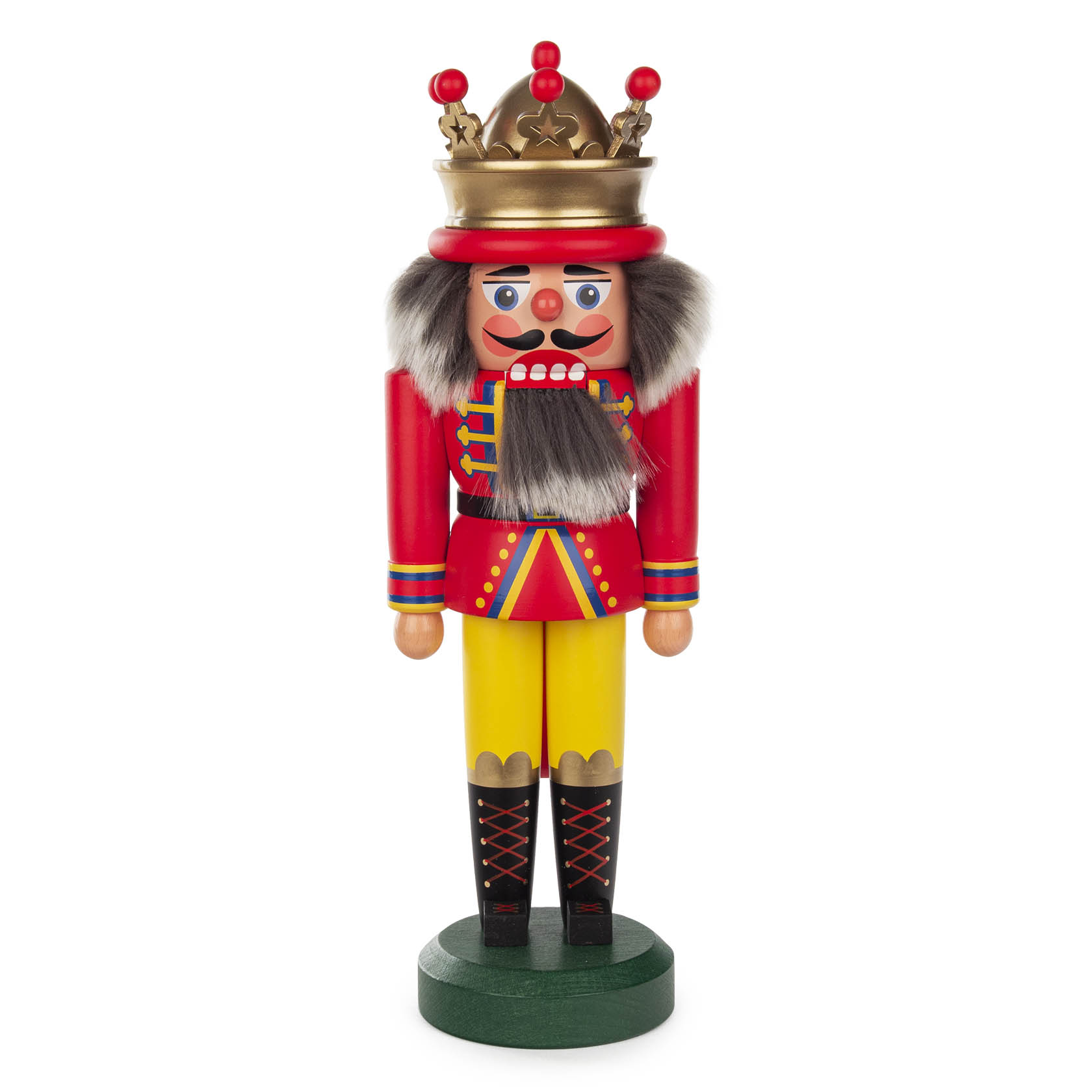 Roter Nussknacker in königlicher Uniform mit goldener Krone und pelzbesetztem Umhang, ca. 30 cm hoch. im Dregeno Online Shop günstig kaufen
