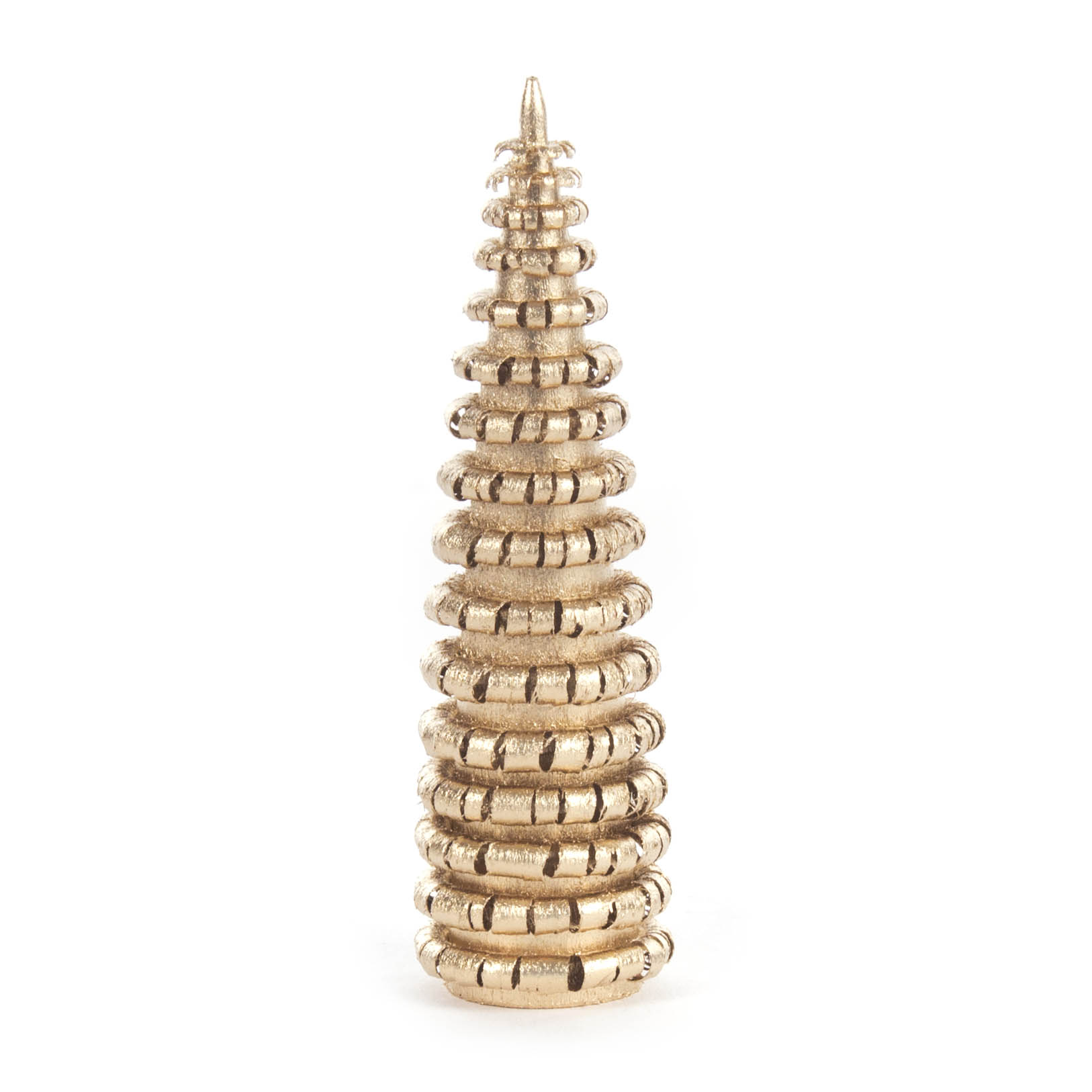 Ein kleines, vergoldetes Ringelbäumchen ohne Stamm, aus mehreren kreisförmigen Schichten aufgebaut, ungefähr 8 cm hoch. im Dregeno Online Shop günstig kaufen