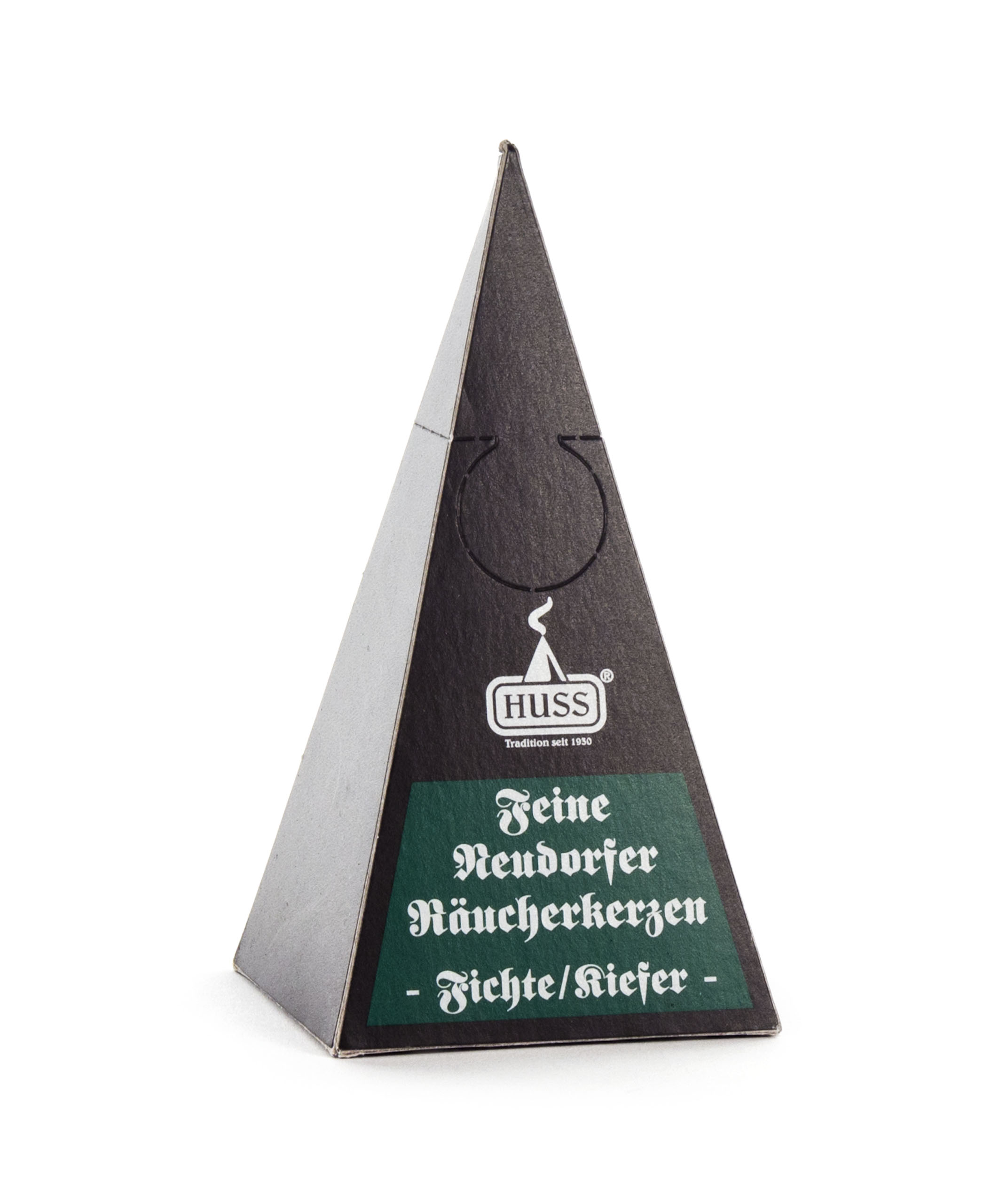 Verpackung der Feinen Neudorfer Räucherkerzen, Sorte Fichte/Kiefer. Die Verpackung ist pyramidenförmig und dunkel mit grüner Beschriftung. im Dregeno Online Shop günstig kaufen