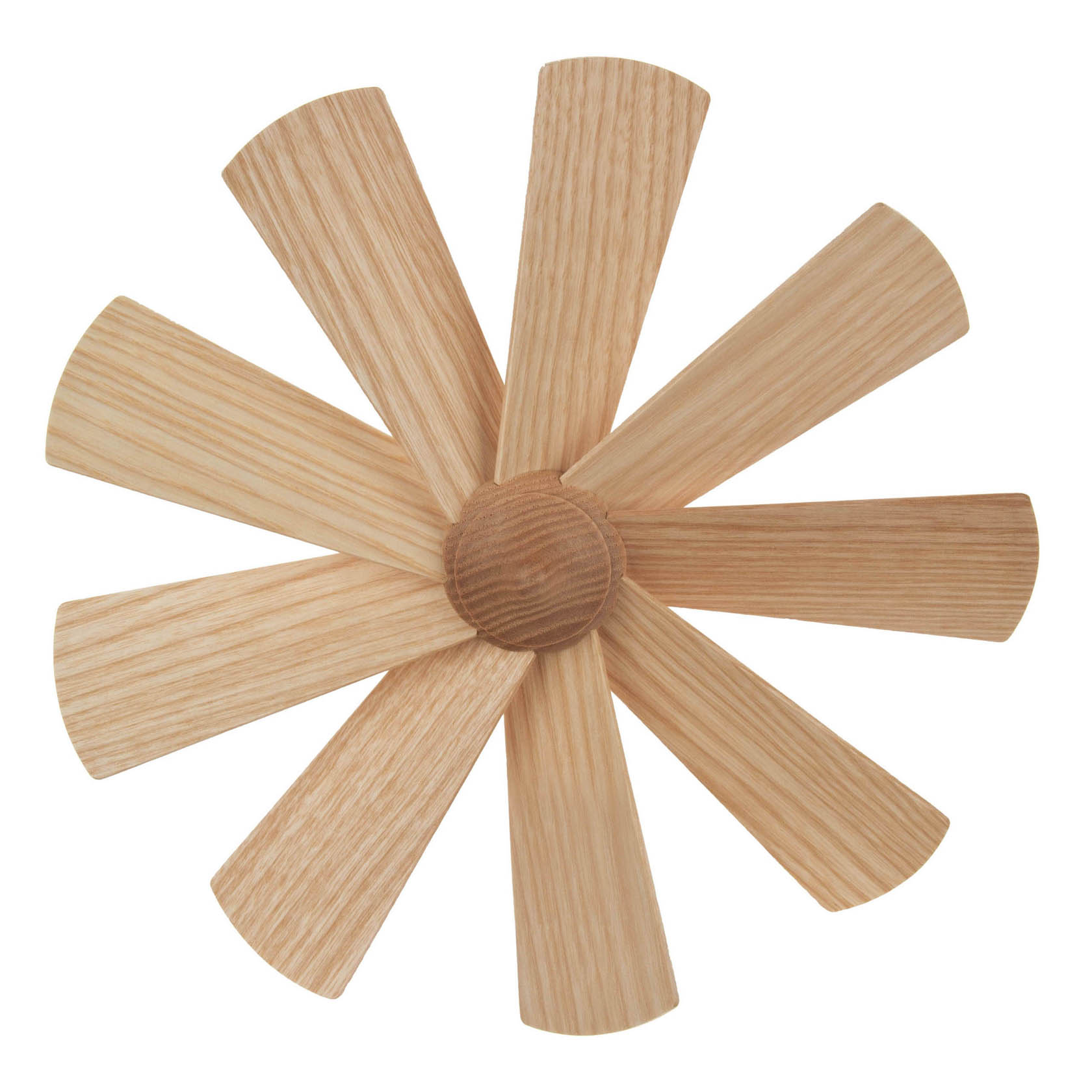 Holzflügelrad mit acht gleichmäßig angeordneten Flügeln und einer zentralen runden Nabe mit einer 2,5 mm Bohrung. im Dregeno Online Shop günstig kaufen