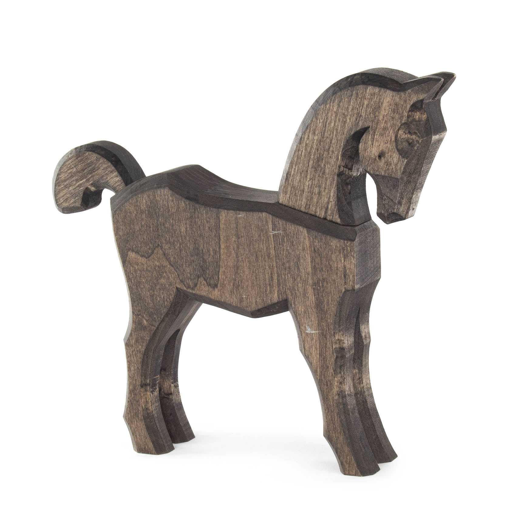 Holzpferd ohne Mähne, schwarz lackiert, mit simplifiziertem Design. im Dregeno Online Shop günstig kaufen