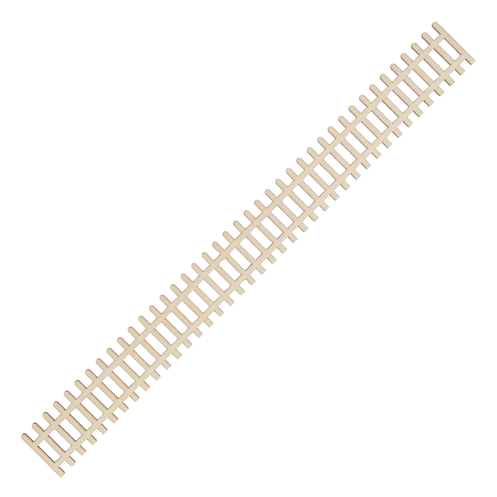 A miniature wooden picket fence made of light-colored wood, featuring evenly spaced vertical slats connected by two horizontal rails. im Dregeno Online Shop günstig kaufen