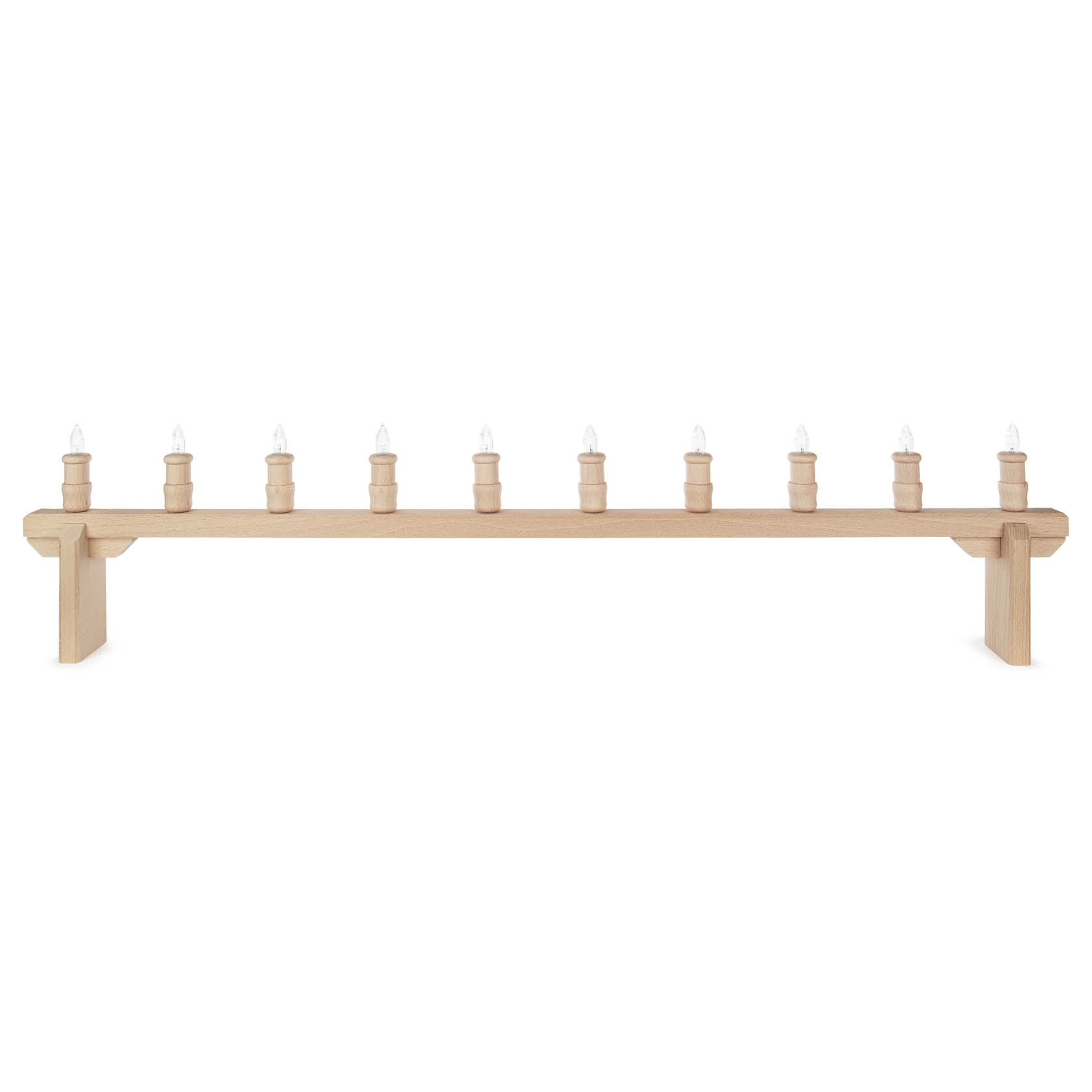 10-flammige Lichterleiste aus Holz mit Riffelkerzen, Länge 90 cm, Höhe der Kerzen 13 cm und 20 cm. im Dregeno Online Shop günstig kaufen