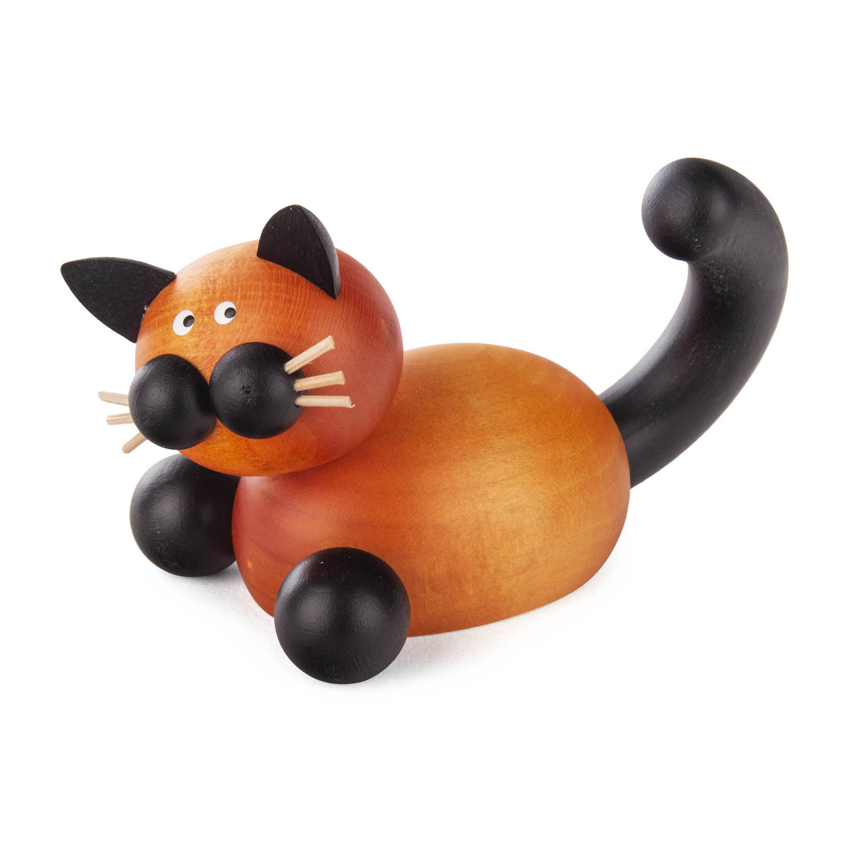 Figurine einer Katze mit rundem, braunem Körper, schwarzen Gliedmaßen und schwarzem Schwanz. im Dregeno Online Shop günstig kaufen