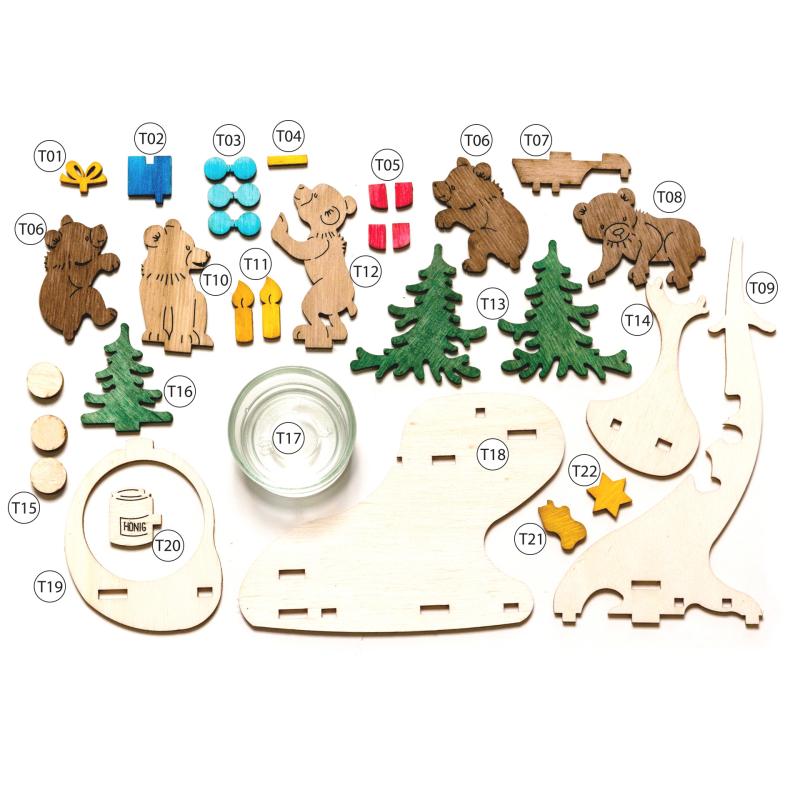 wooden set candle holder bear